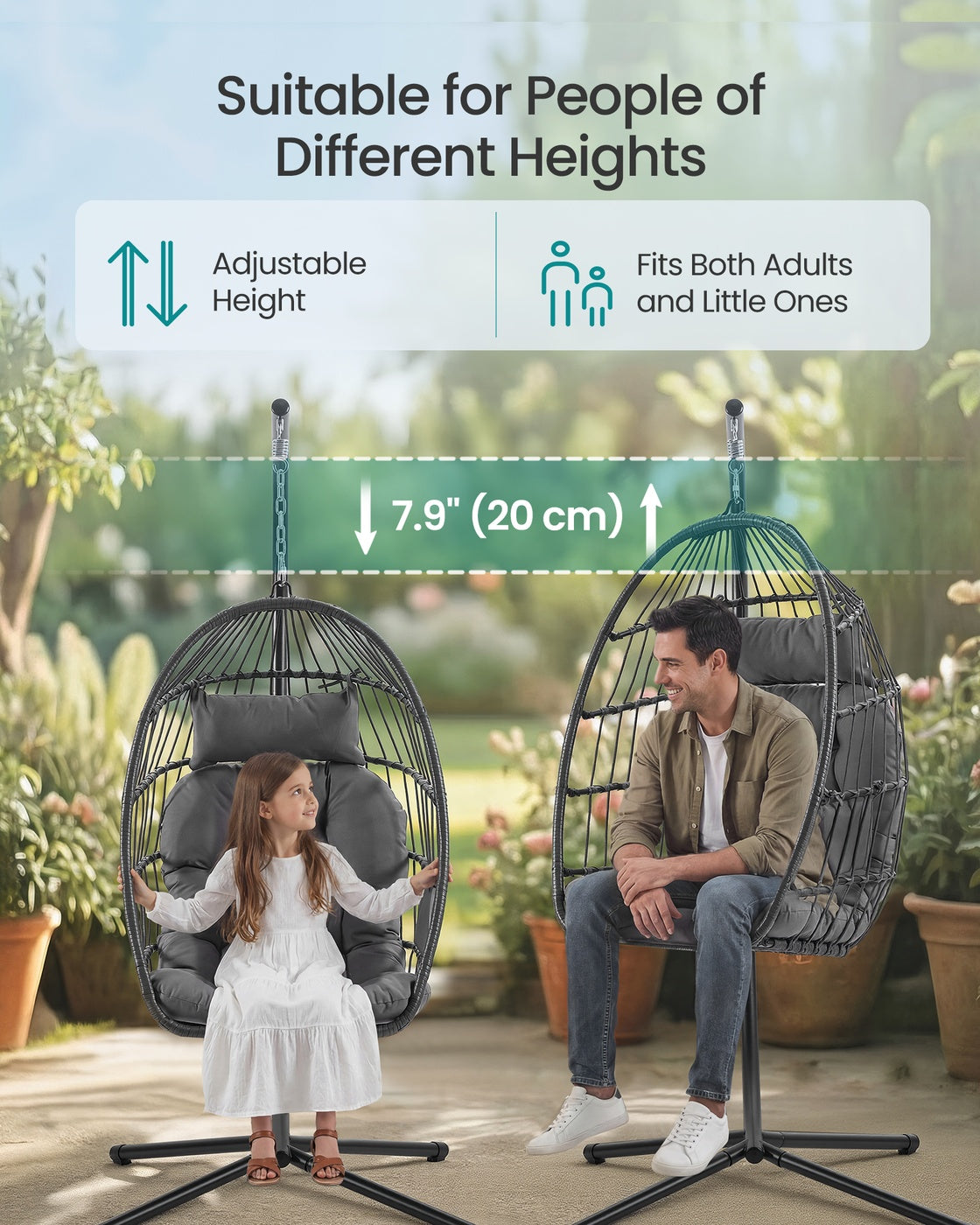 Outdoor Hanging Egg Chair - 38.6L x 40.6W x 76.8H - Steel - Foldable Basket