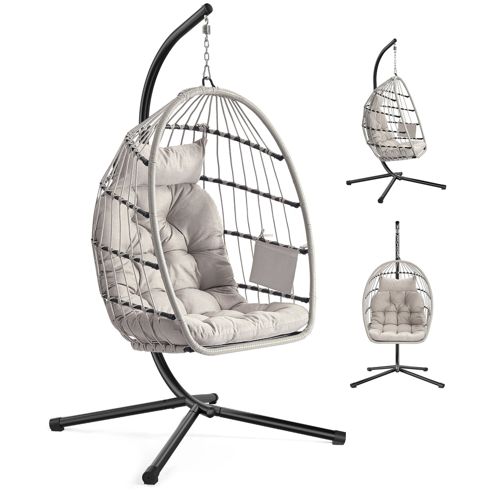 Outdoor Hanging Egg Chair - 1 Seater - Steel - Foldable Basket