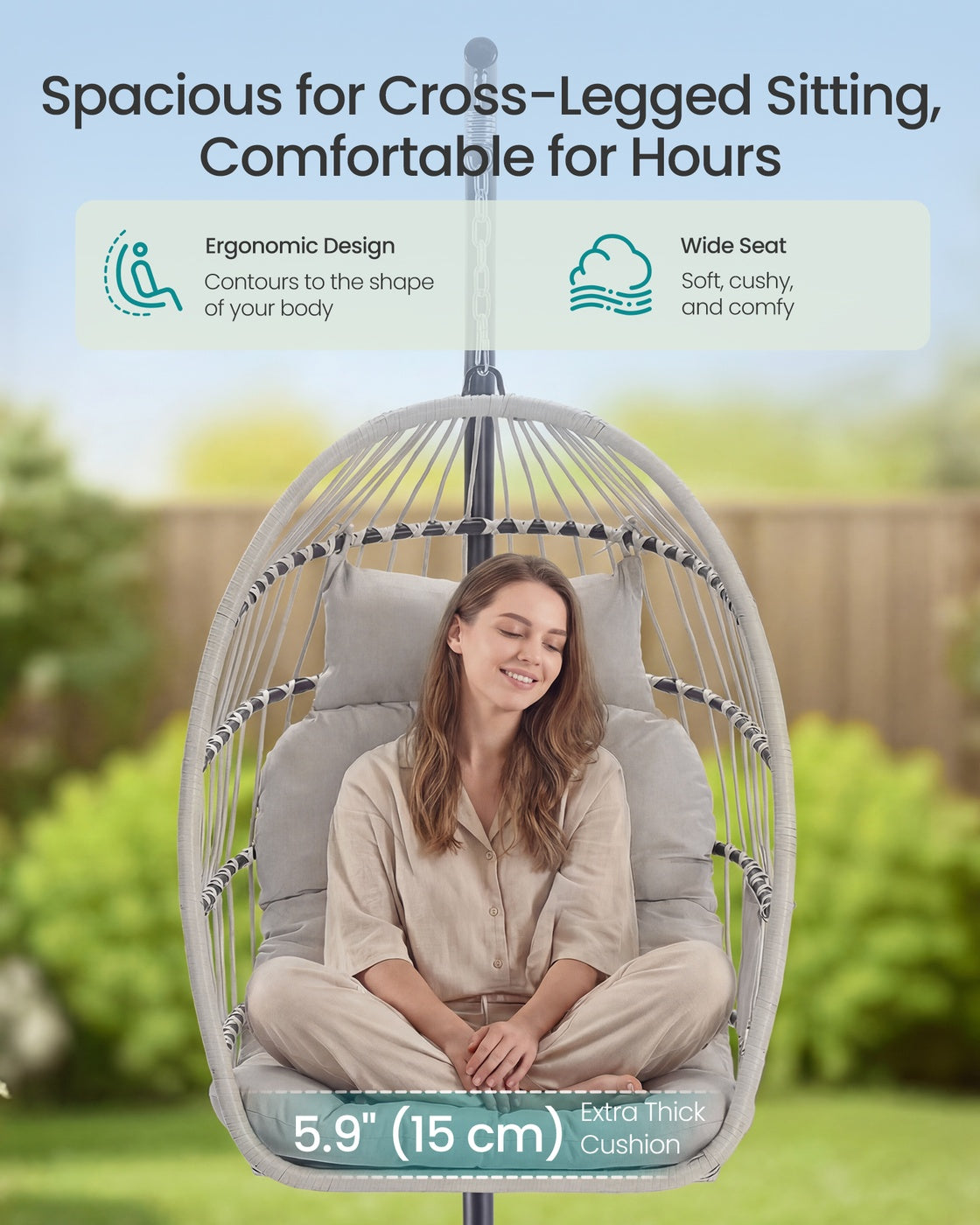 Outdoor Hanging Egg Chair - 1 Seater - Steel - Foldable Basket
