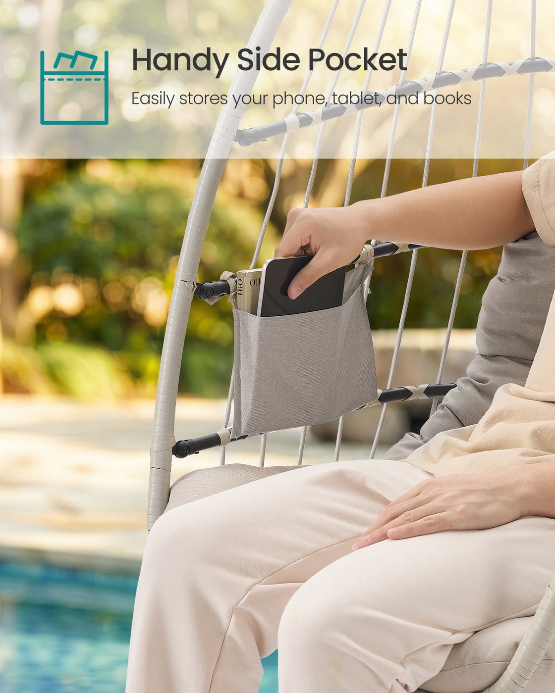 Outdoor Hanging Egg Chair - 1 Seater - Steel - Foldable Basket