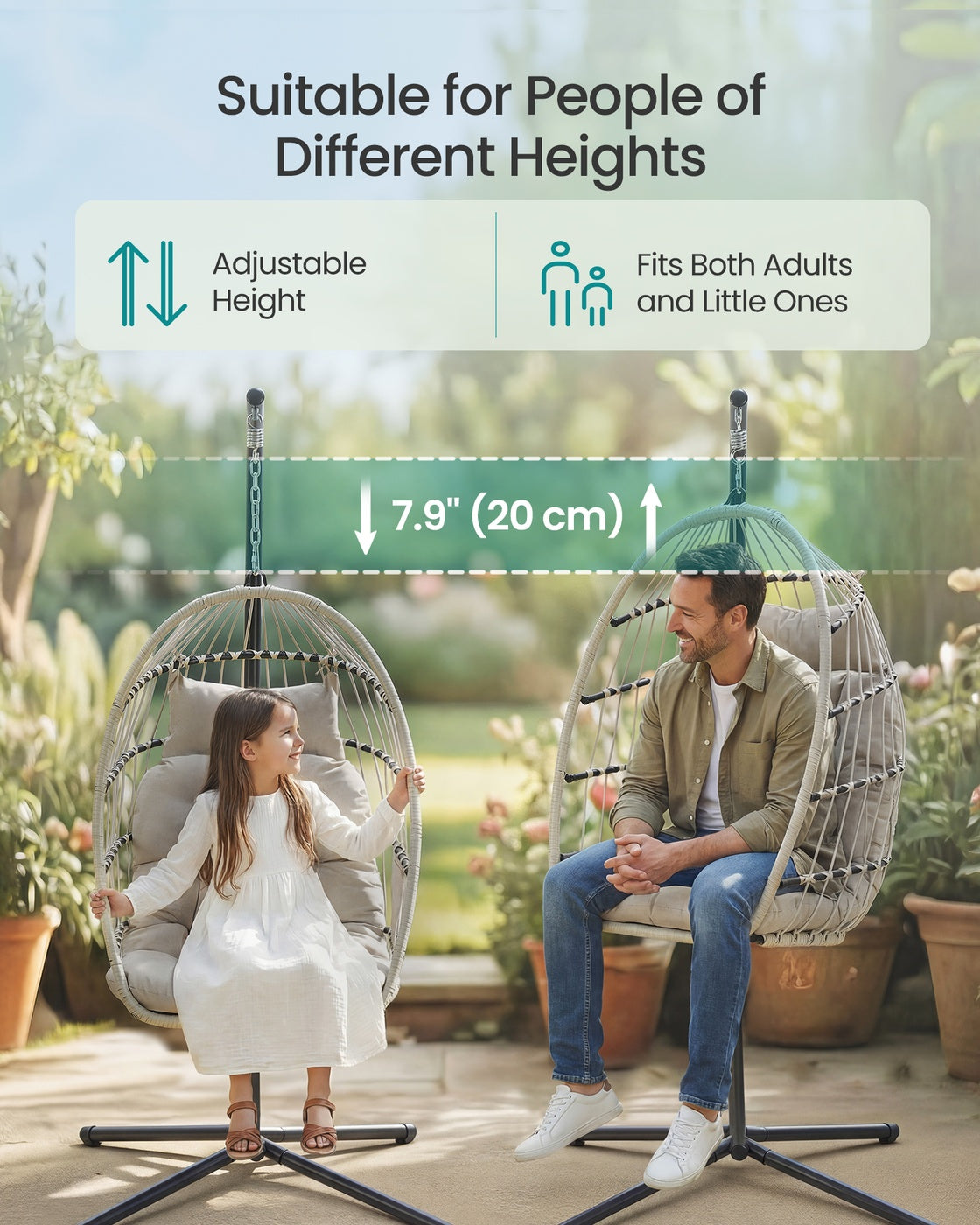 Outdoor Hanging Egg Chair - 1 Seater - Steel - Foldable Basket