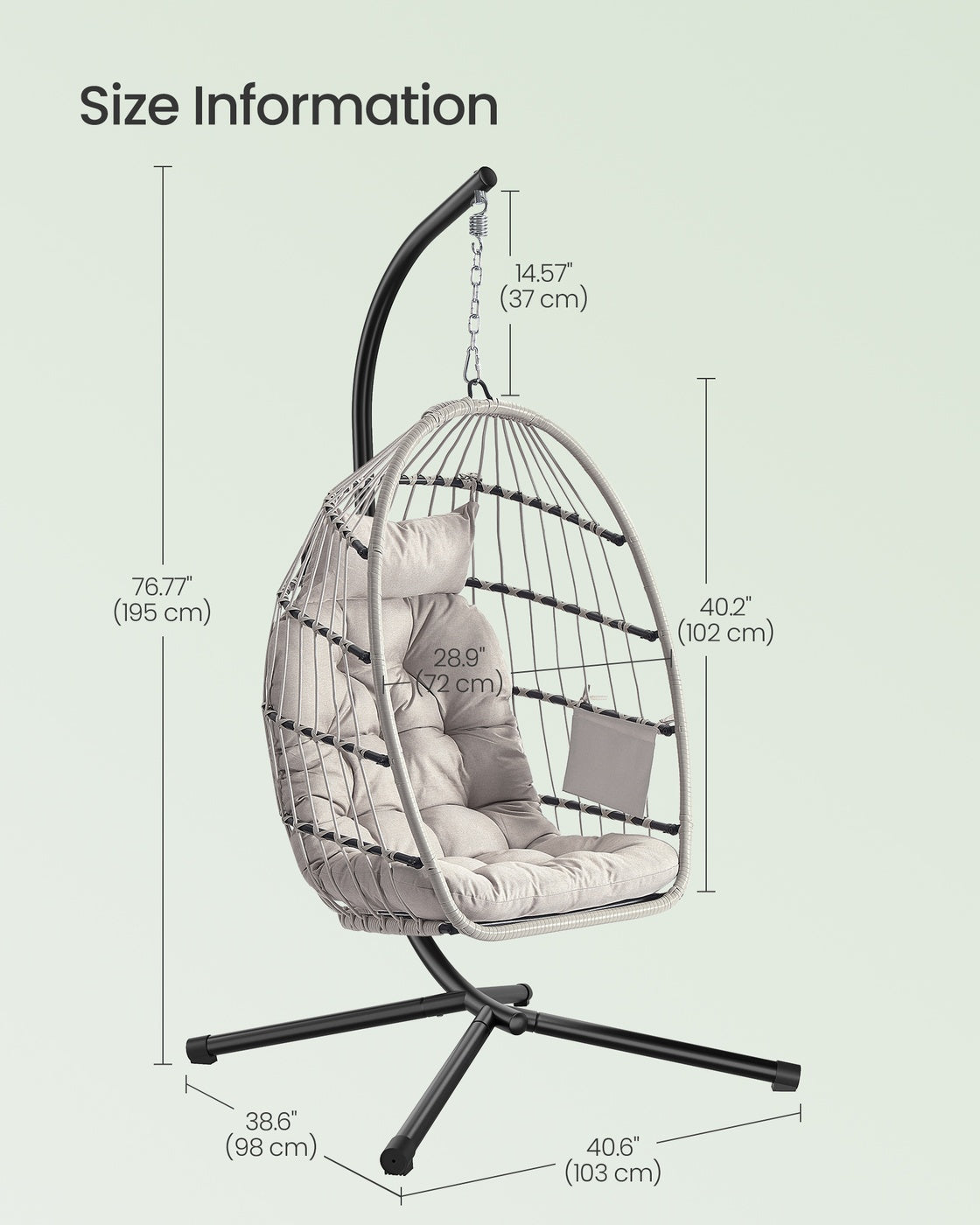 Outdoor Hanging Egg Chair - 1 Seater - Steel - Foldable Basket