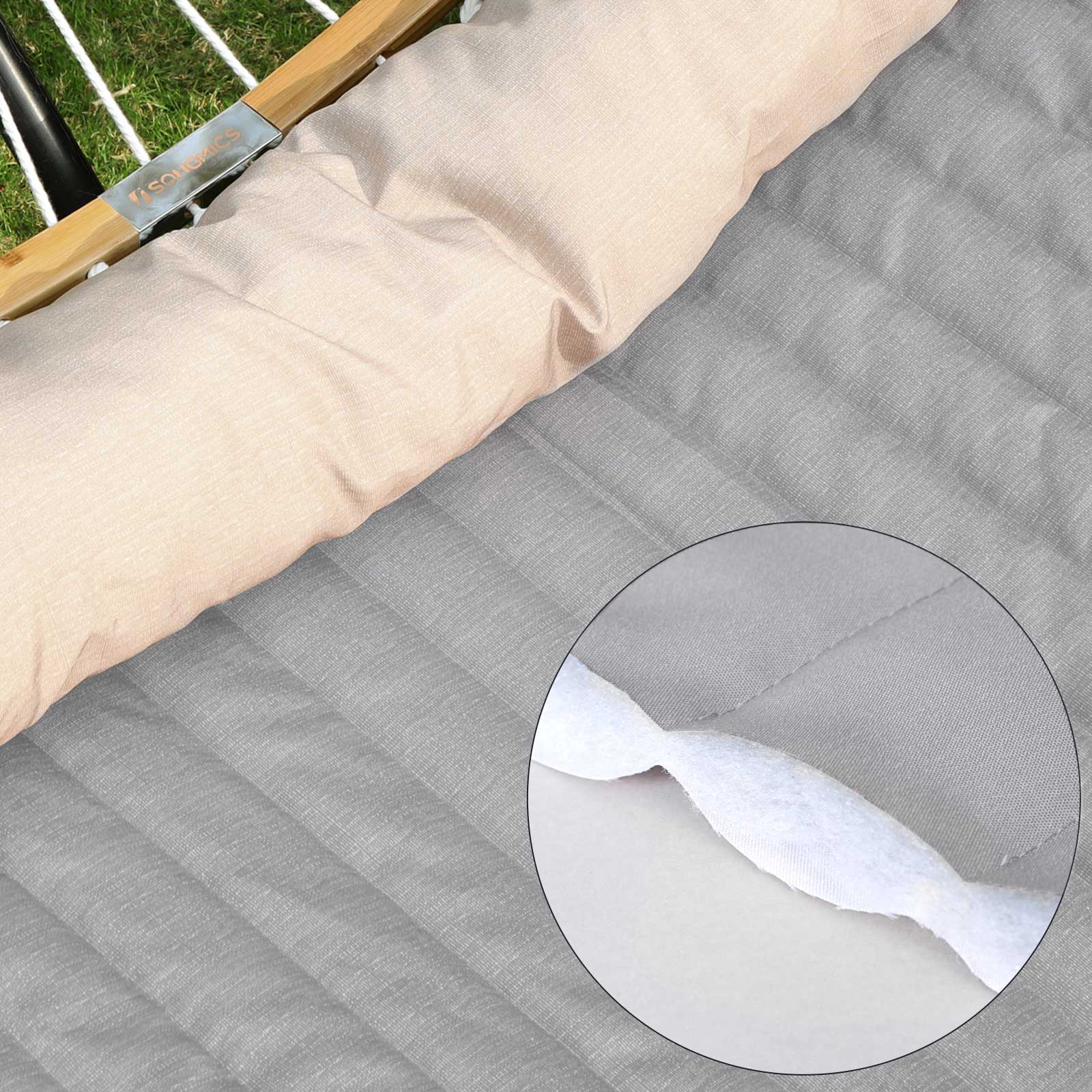 Double Hammock - Oxford Fabric - Gray - Padded with Detachable Bamboo Spreader Bars and Pillow