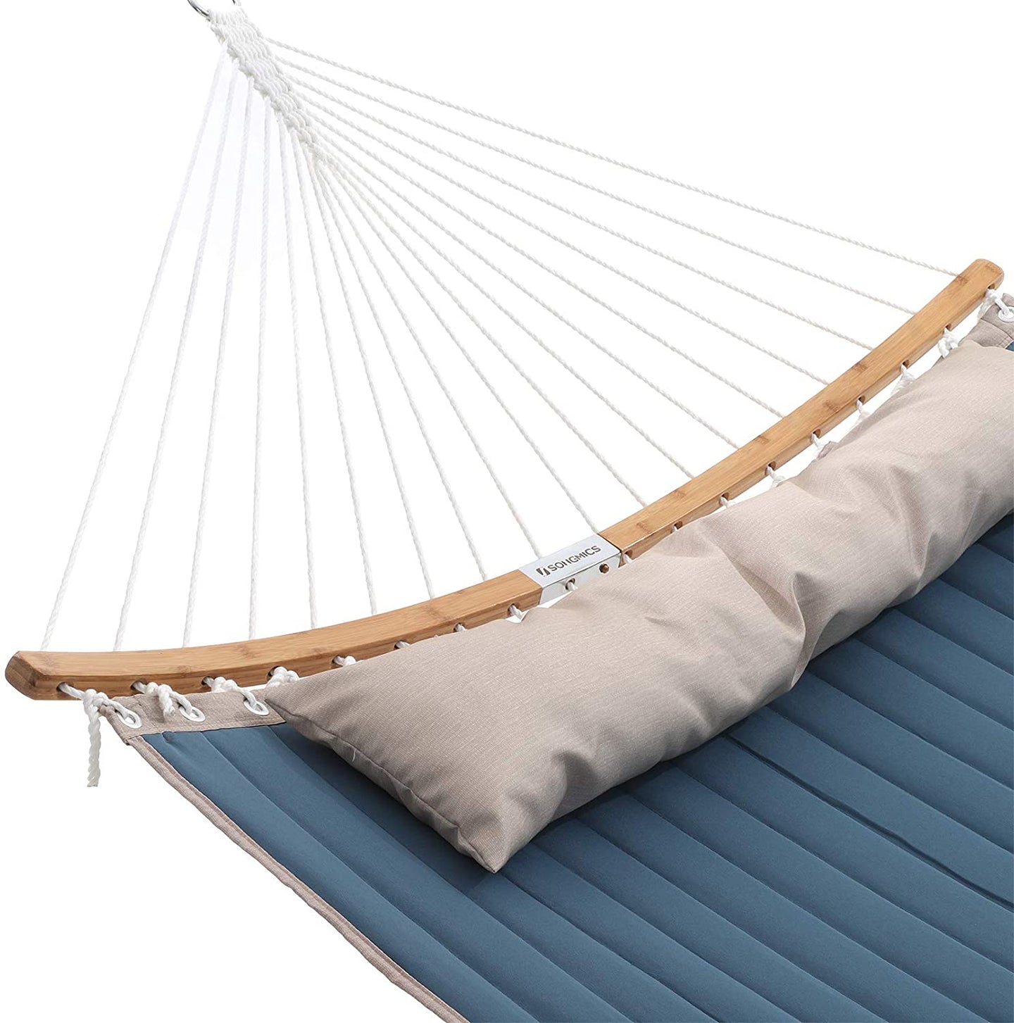 Double Hammock - Oxford Fabric - Blue - Quilted with Pillow and Bamboo Spreader Bars