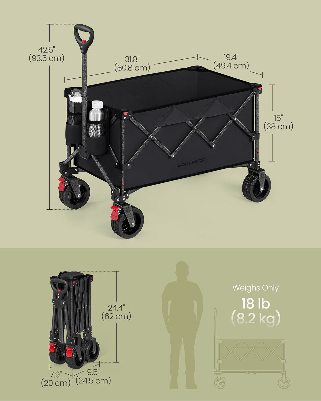 Foldable Trolley - Fabric - Ink Black - 150 L Capacity