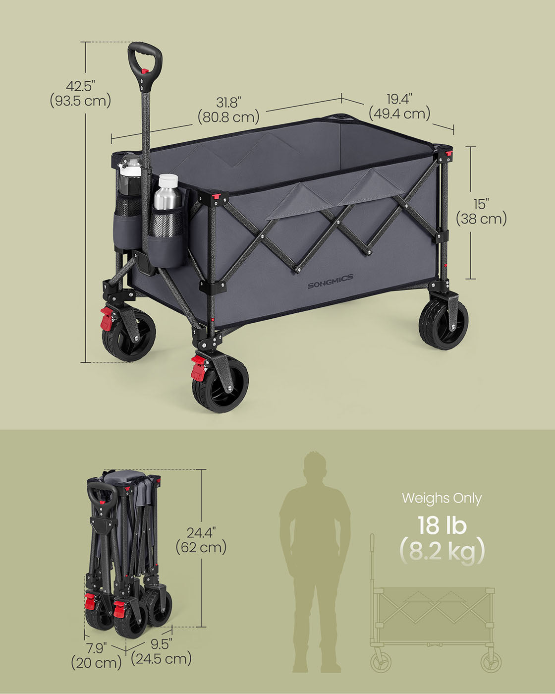 Foldable Trolley - Metal - Slate Grey - 150 L Capacity