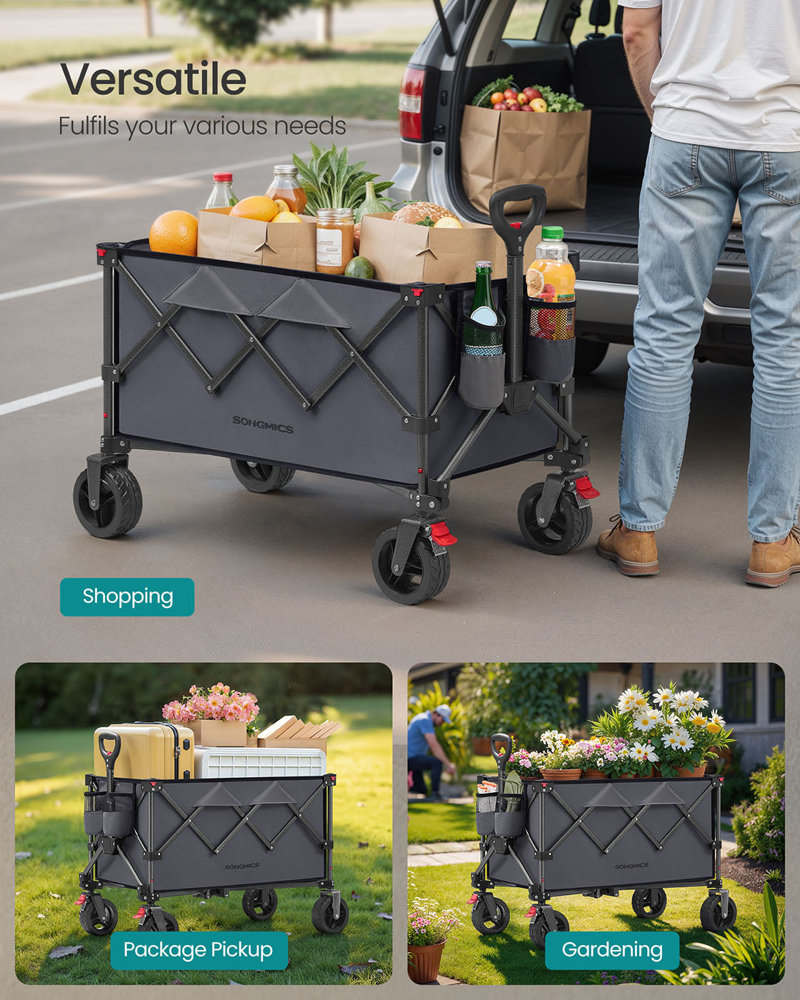 Foldable Trolley - Metal - Slate Grey - 150 L Capacity