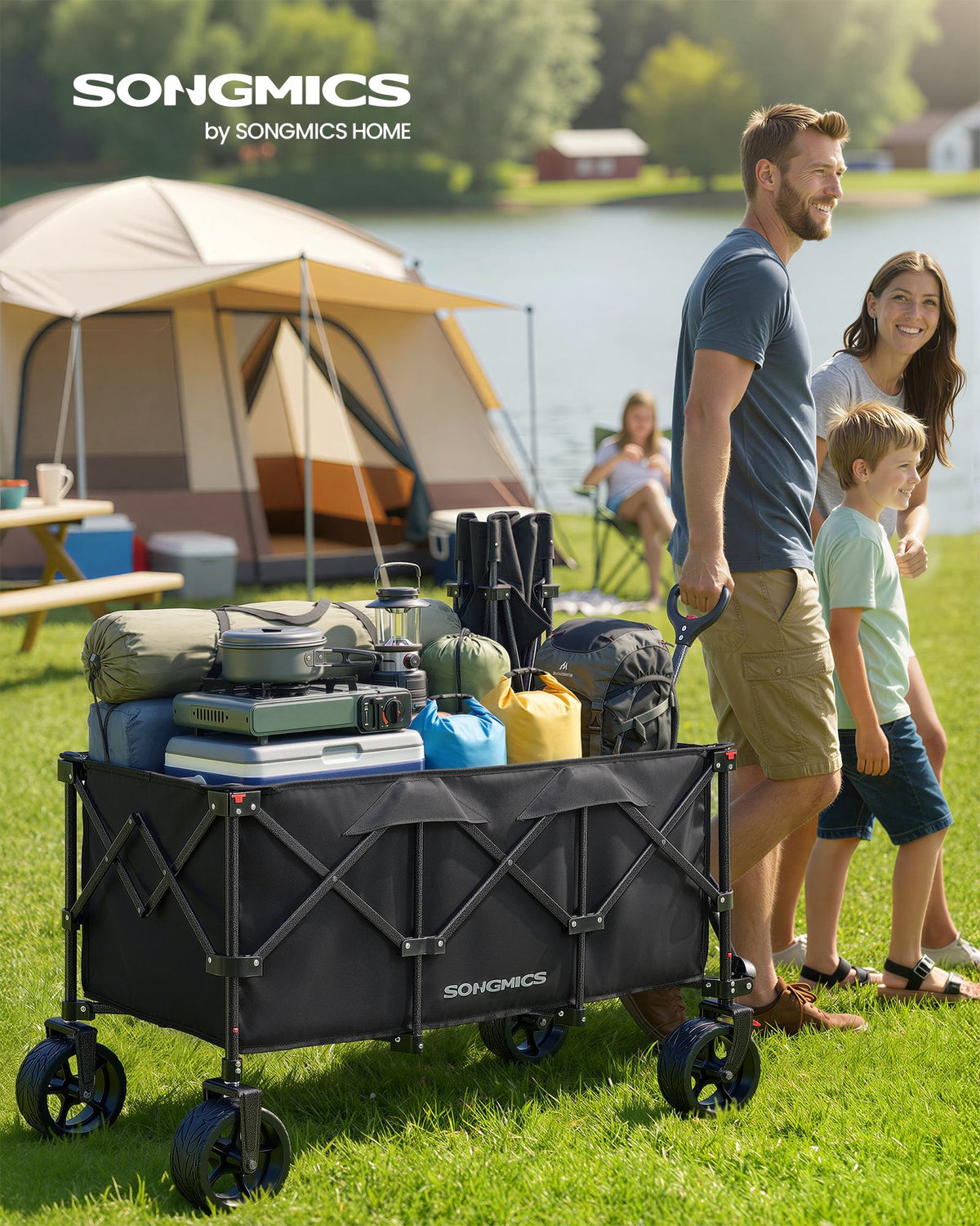 Folding Trolley - Garden and Camping - Ink Black - 52 x 100 x 98 cm