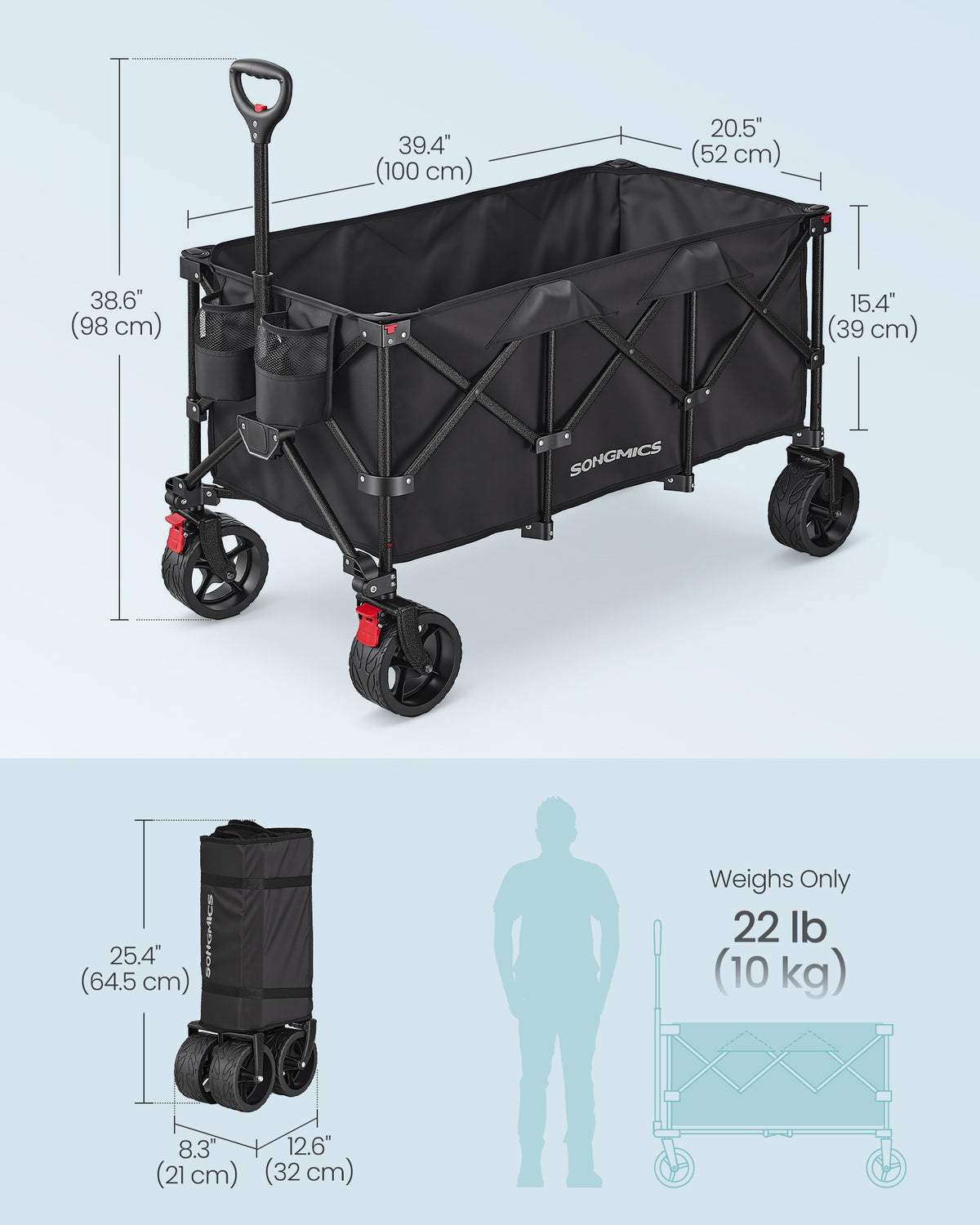 Folding Trolley - Garden and Camping - Ink Black - 52 x 100 x 98 cm