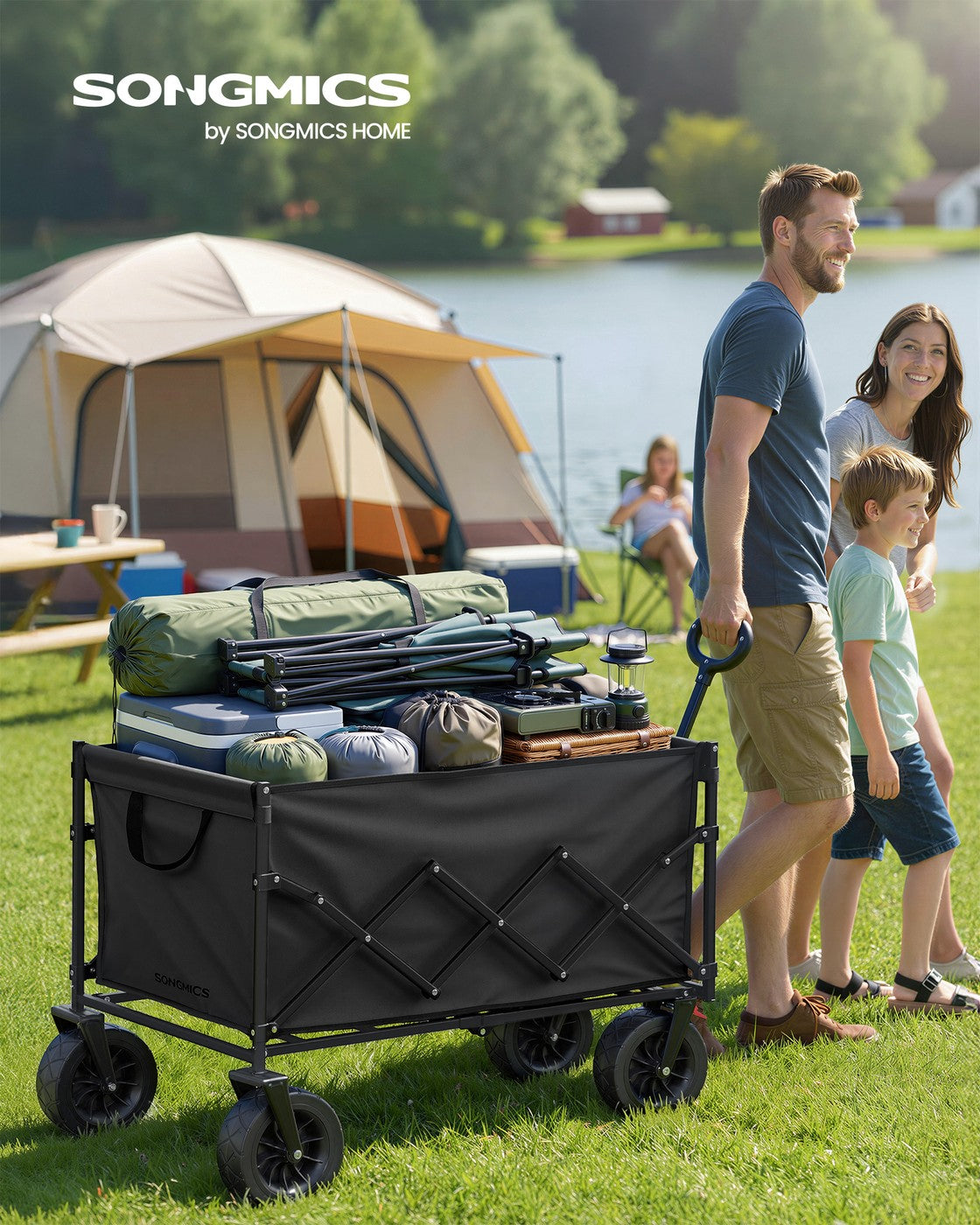Foldable Camping Cart - Steel - Ink Black - with Adjustable Handle