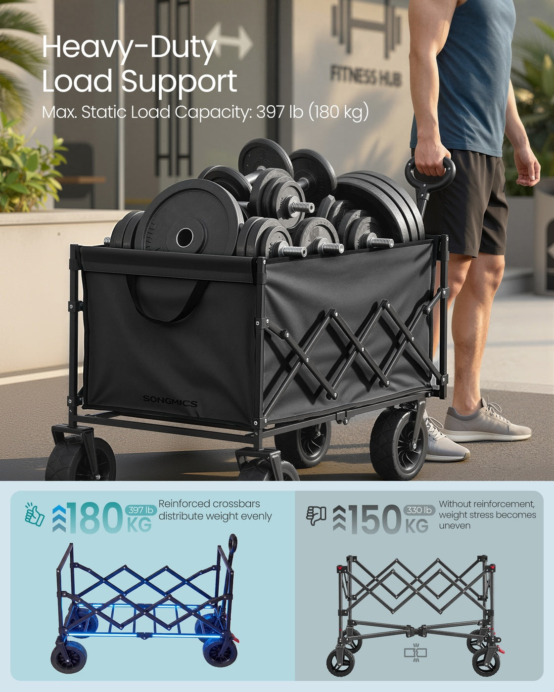 Foldable Camping Cart - Steel - Ink Black - with Adjustable Handle