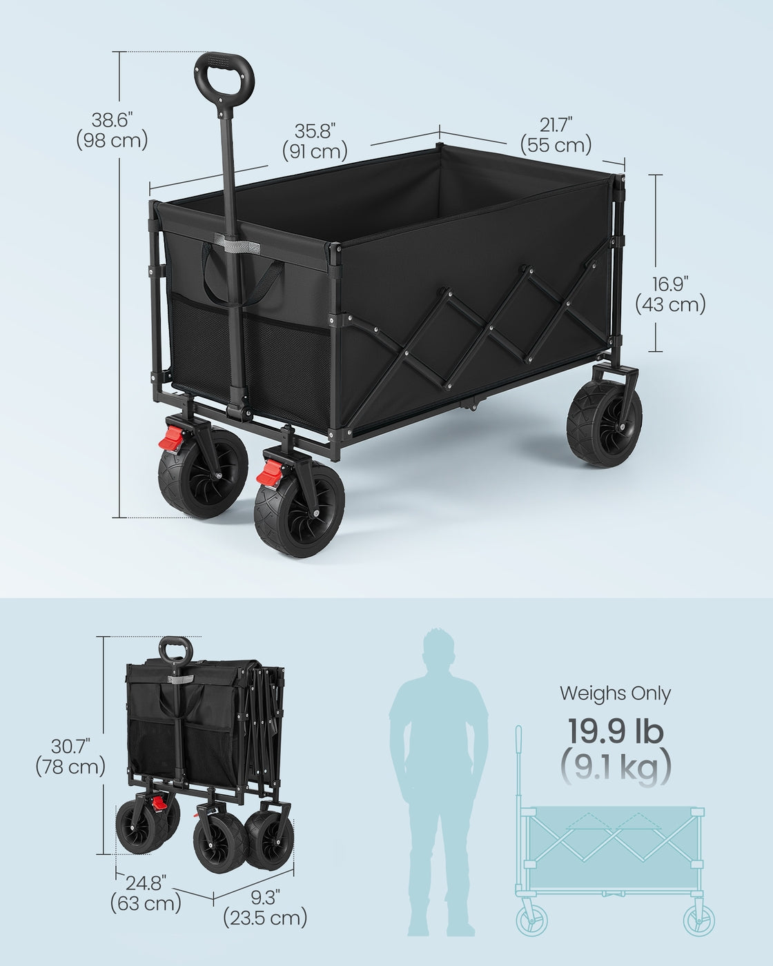 Foldable Camping Cart - Steel - Ink Black - with Adjustable Handle