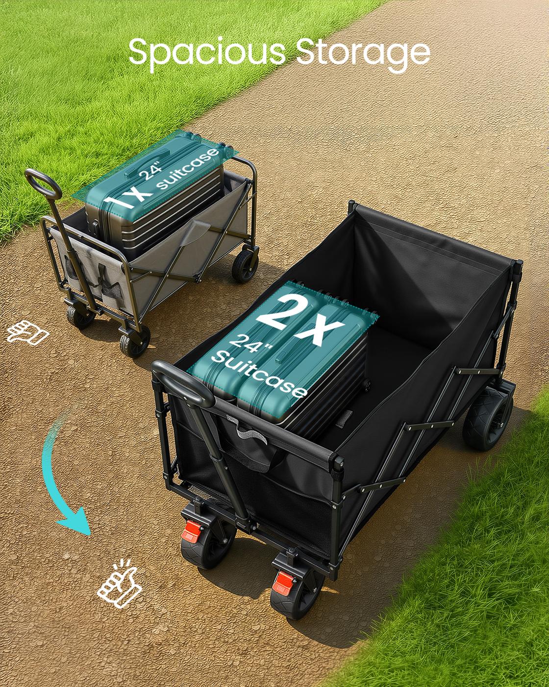 Foldable Camping Cart - Steel - Ink Black - with Adjustable Handle
