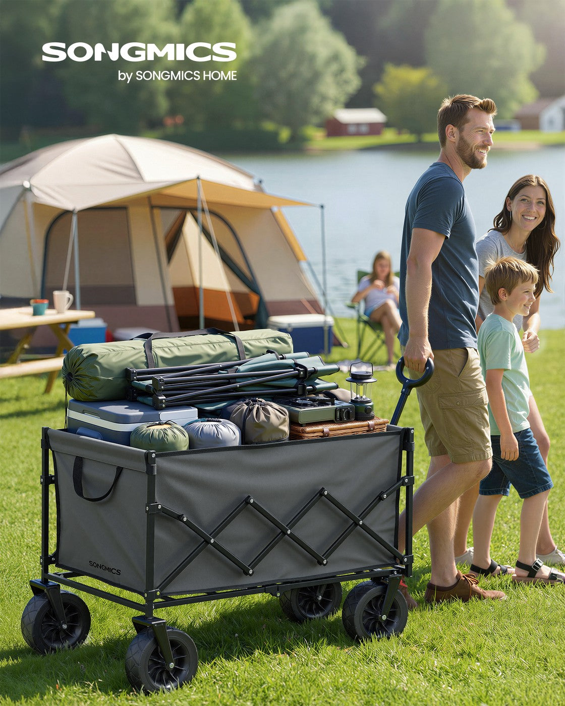 Foldable Camping Cart - Steel - Dove Grey - with Adjustable Handle