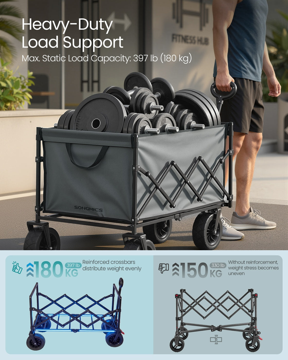 Foldable Camping Cart - Steel - Dove Grey - with Adjustable Handle