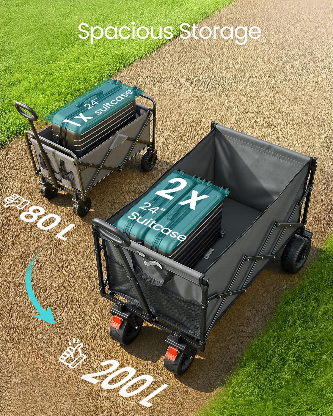 Foldable Camping Cart - Steel - Dove Grey - with Adjustable Handle