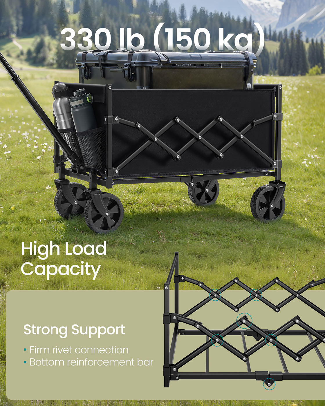 Foldable Camping Trolley - Fabric - Ink Black