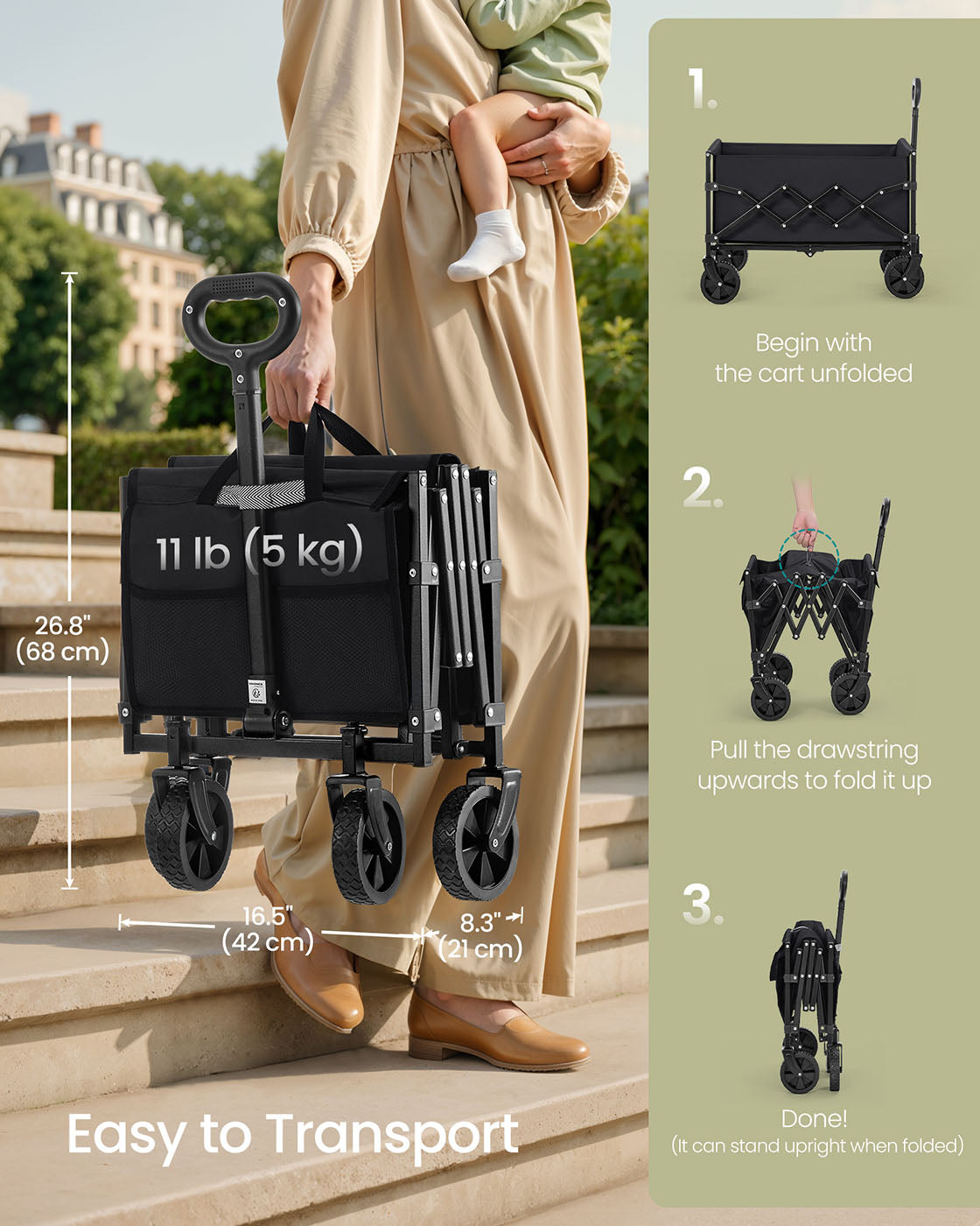 Foldable Camping Trolley - Fabric - Ink Black