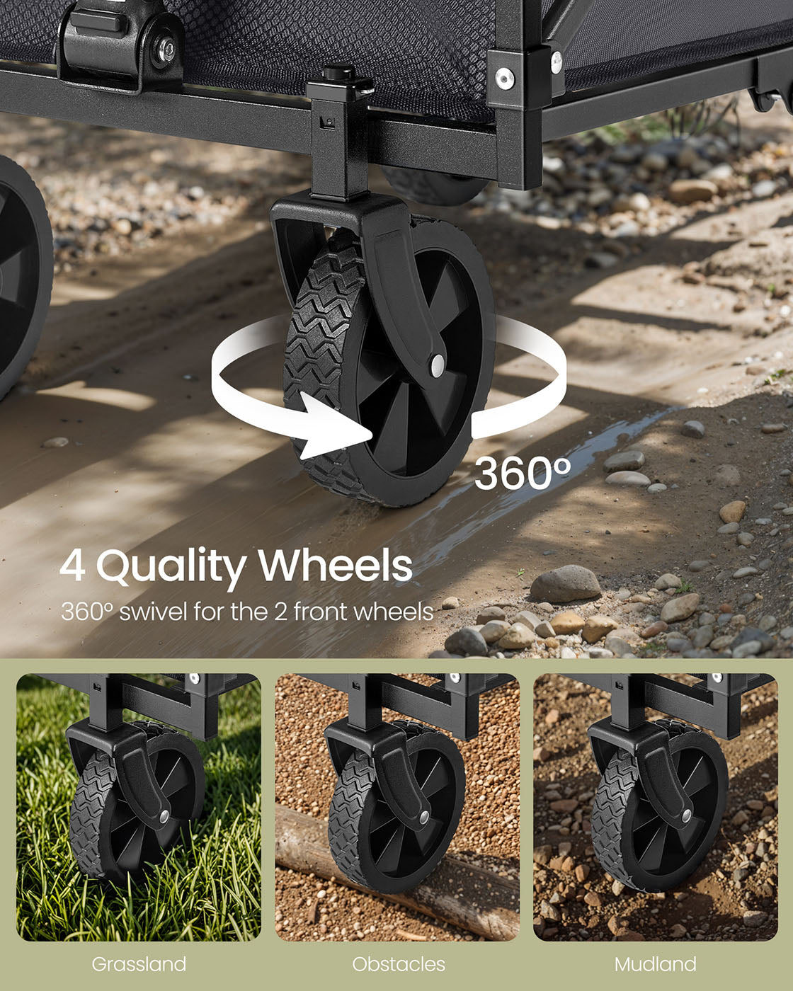Foldable Camping Trolley - Steel - Slate Grey - 4 Reinforced Wheels