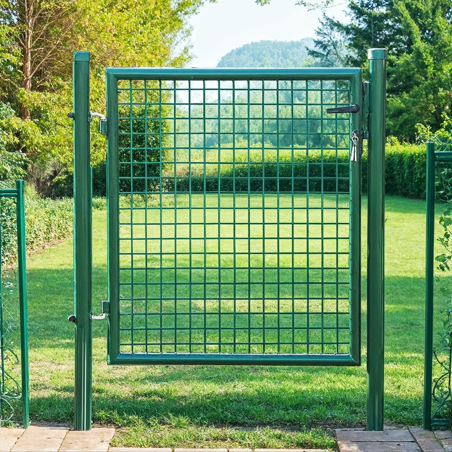 Garden Door - Metal - Green - Lockable Outdoor Gate with Fence