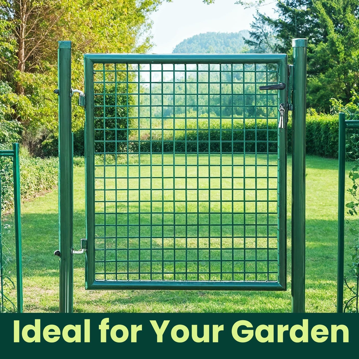 Garden Door - Metal - Green - Lockable Outdoor Gate with Fence