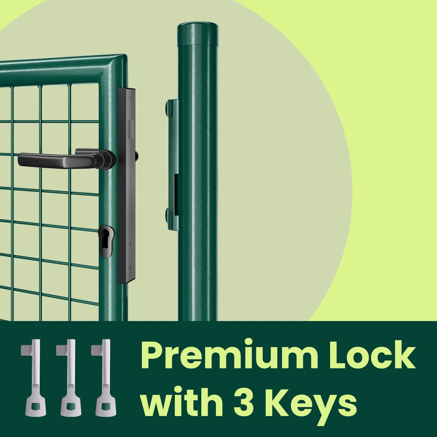 Garden Door - Metal - Green - Lockable Outdoor Gate with Fence