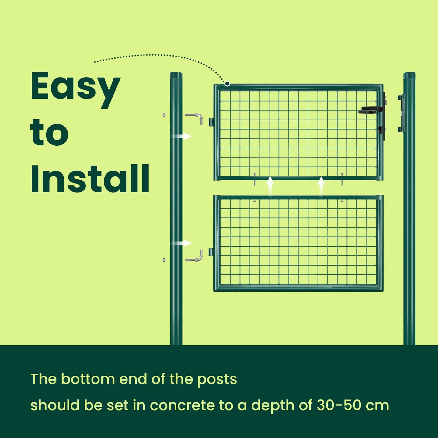 Garden Door - Metal - Green - Lockable Outdoor Gate with Fence