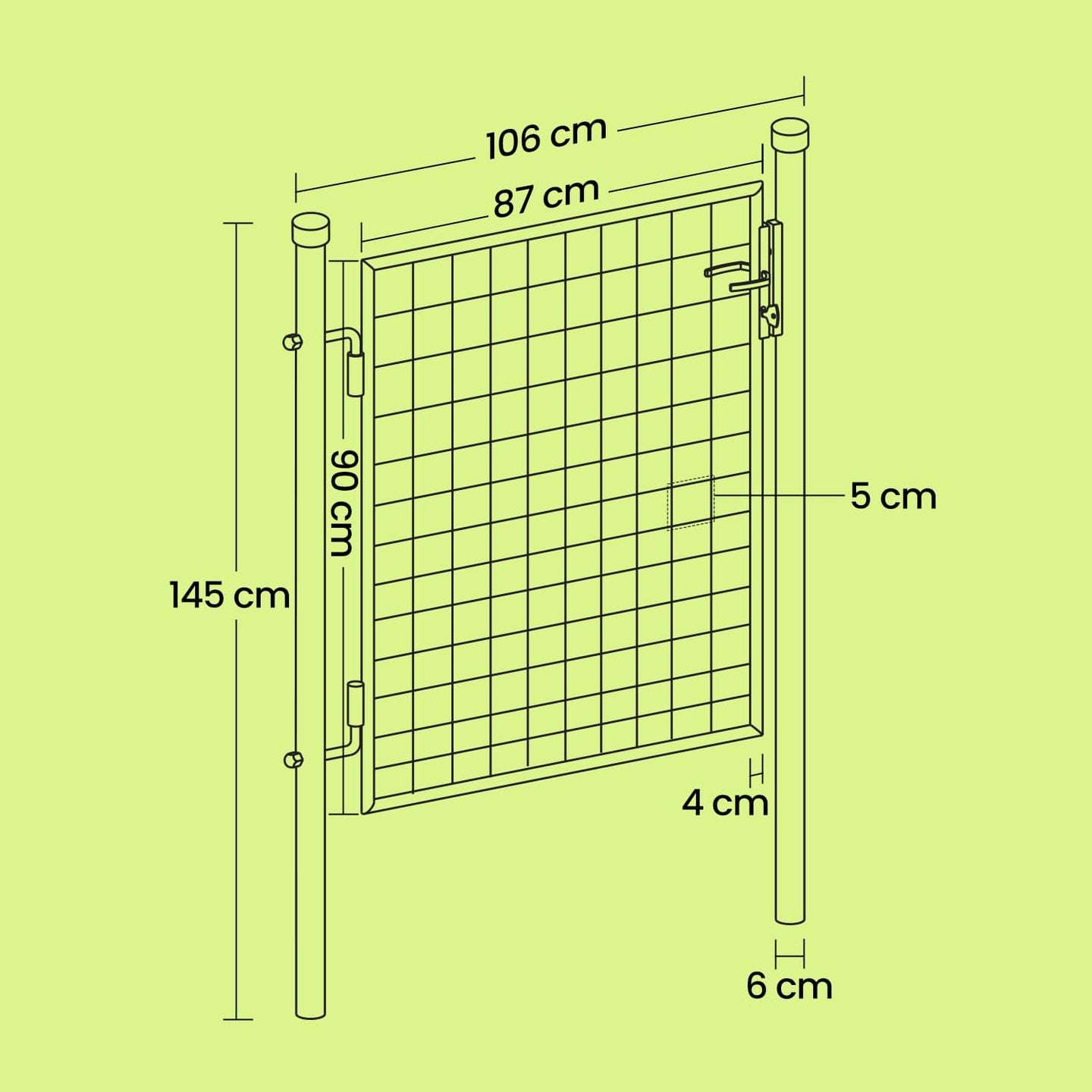 Garden Door - Metal - Green - Lockable Outdoor Gate with Fence