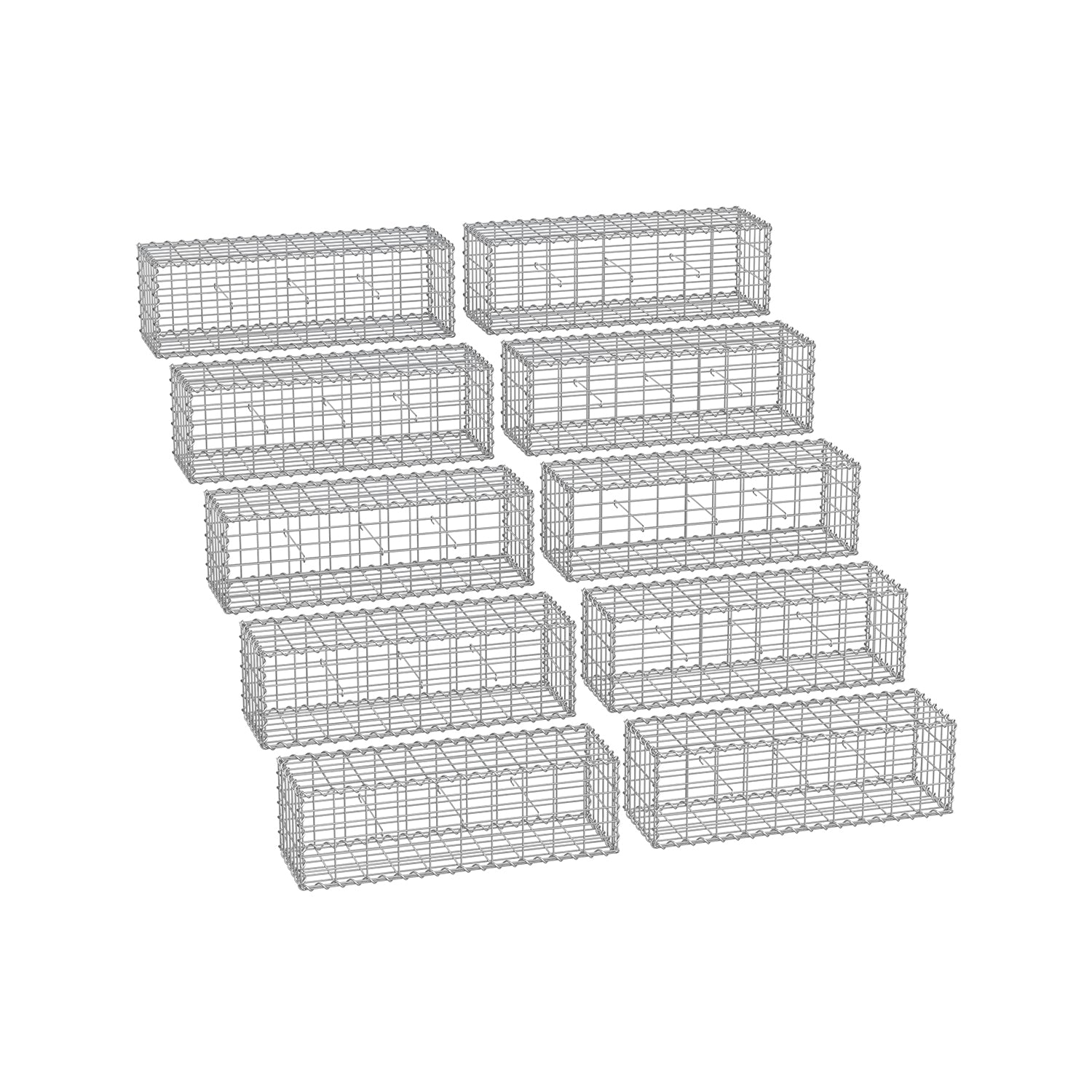 Gabion Cage - Galvanized Metal - Silver - 100 x 30 x 30 cm with 10 x 5 cm Mesh