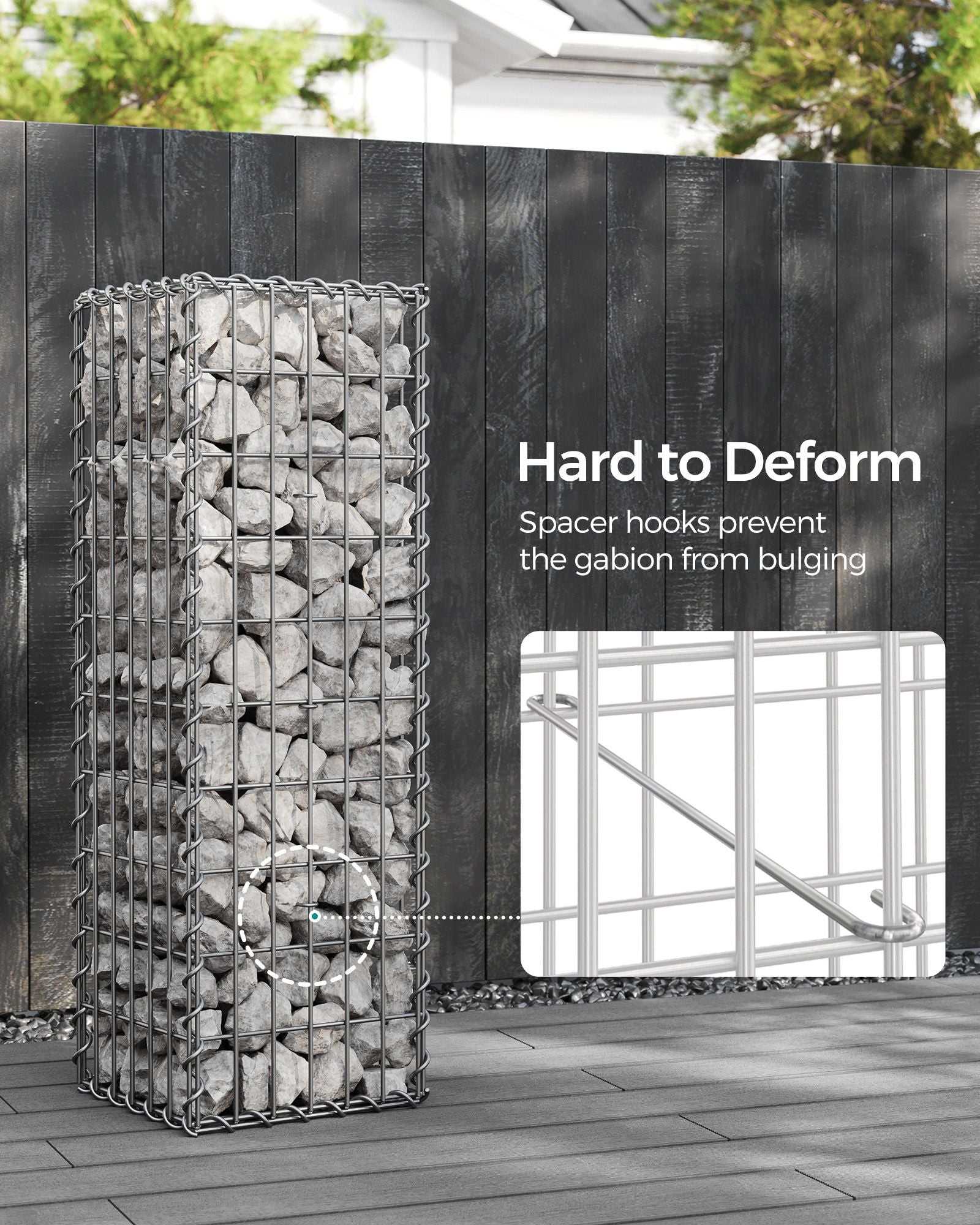 Gabion Cage - Galvanized Metal - Silver - 100 x 30 x 30 cm with 10 x 5 cm Mesh