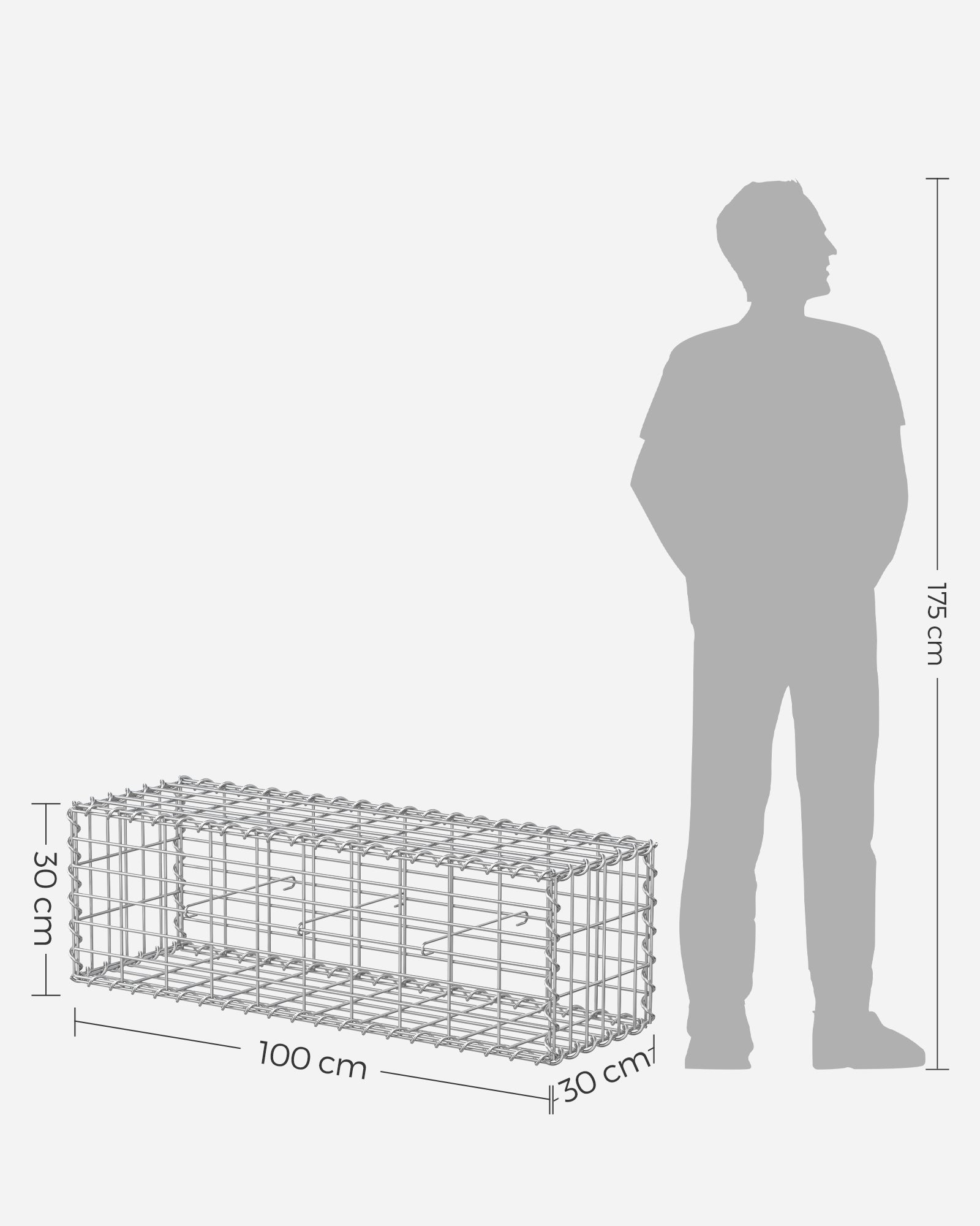 Gabion Wire Basket - 100 x 30 x 30 cm - Galvanized Steel - 4 mm Wire Diameter