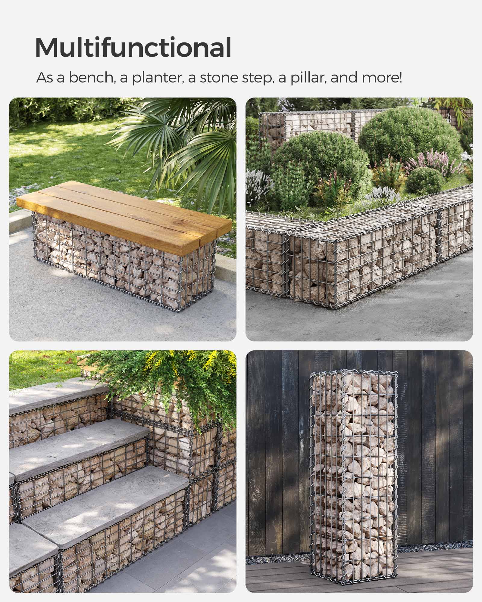 Gabion Wire Basket - 100 x 30 x 30 cm - Galvanized Steel - 4 mm Wire Diameter