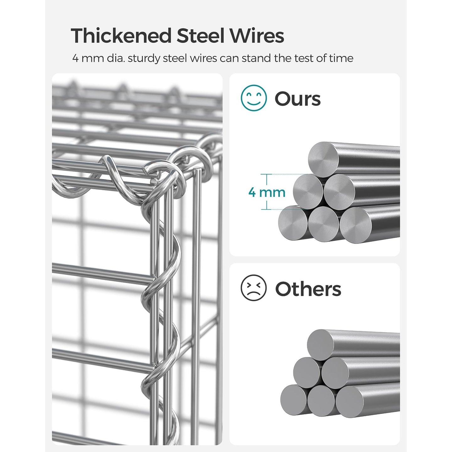 Gabion Basket - Galvanized Metal - Silver - Durable Wire Mesh 10 x 5 cm