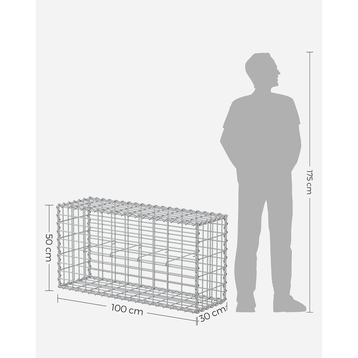 Gabion Basket - Galvanized Metal - Silver - Durable Wire Mesh 10 x 5 cm