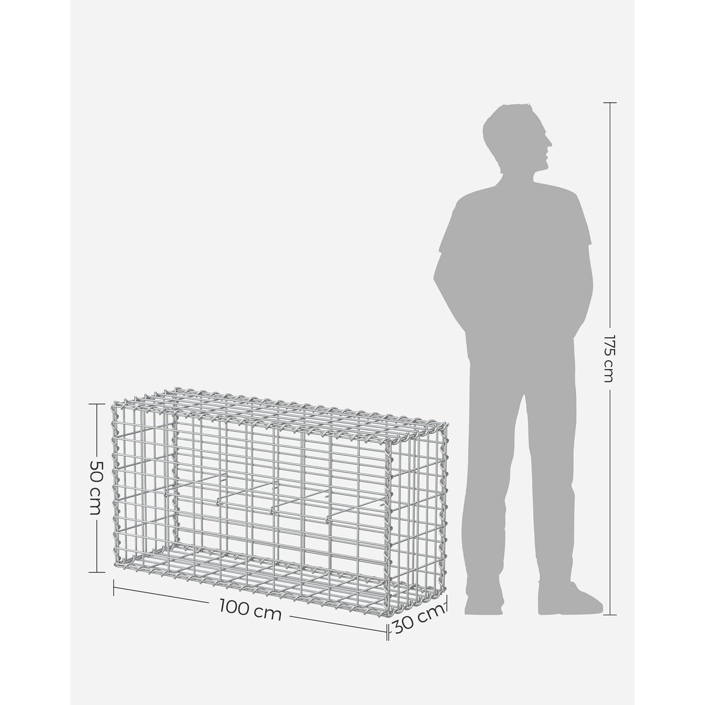 Gabion Basket - Galvanized Metal - Silver - Durable Wire Mesh 10 x 5 cm