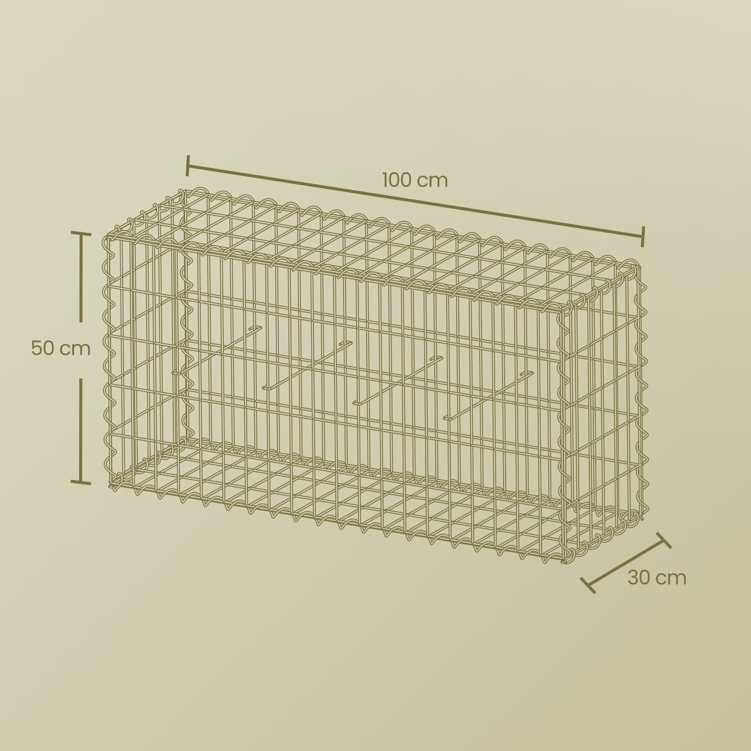 Gabion Basket - Metal - Silver - Set of 3 with Mesh for Garden Wall Partition