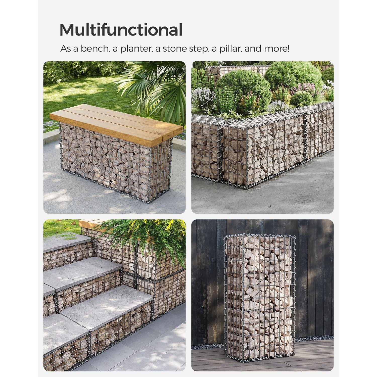 Gabion Basket - Galvanized Metal - Silver - Durable Wire Mesh 10 x 5 cm