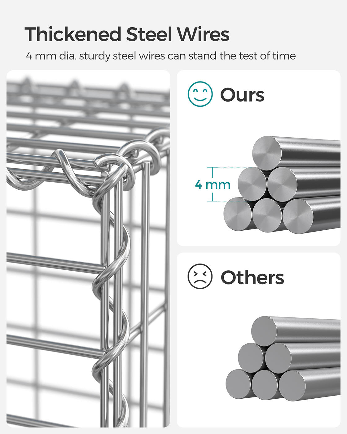 Gabion Basket - Metal - Silver - Garden Fence 100 x 50 x 50 cm
