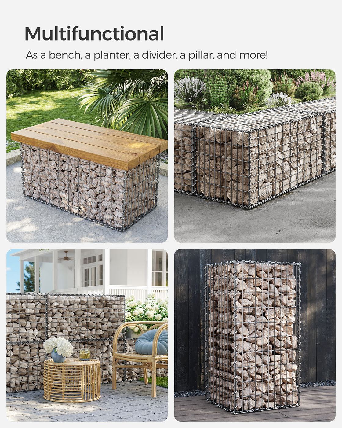 Gabion Basket - Metal - Silver - Garden Fence 100 x 50 x 50 cm