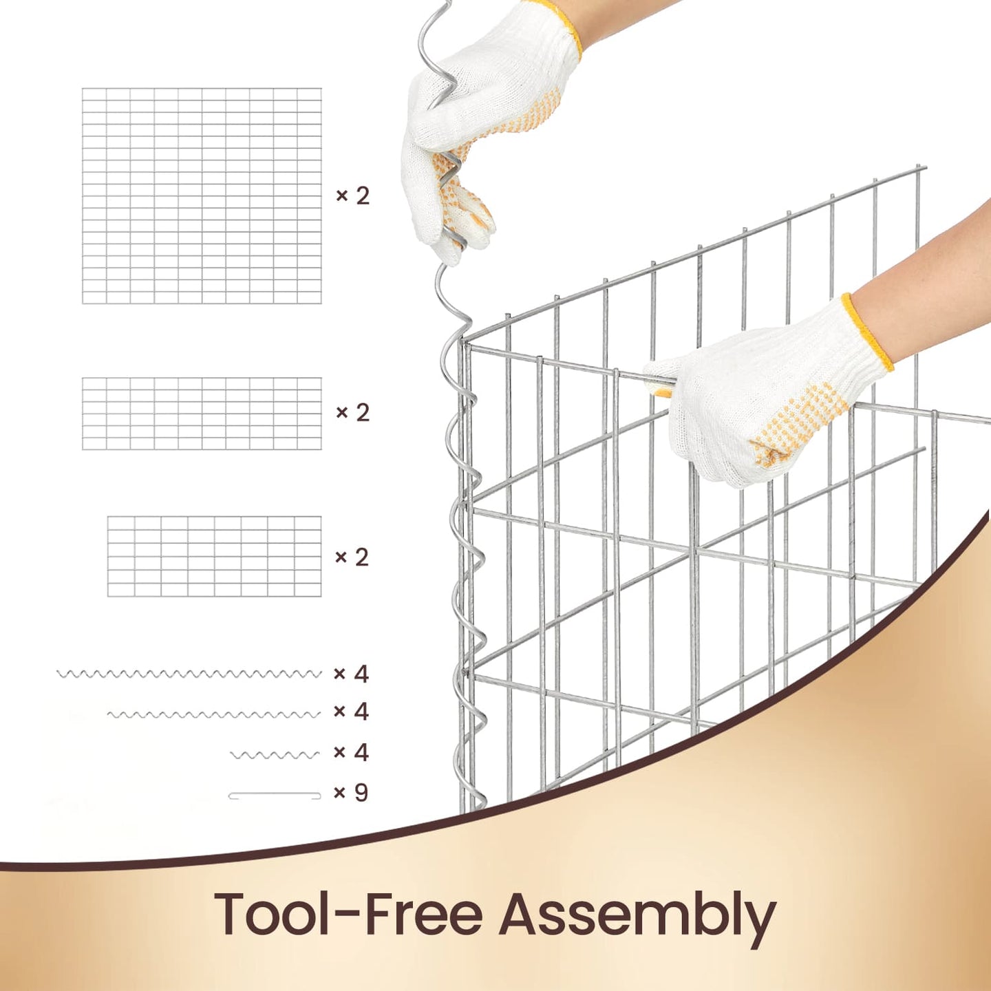 Metal Gabion Cage Basket - Silver - Set of 2