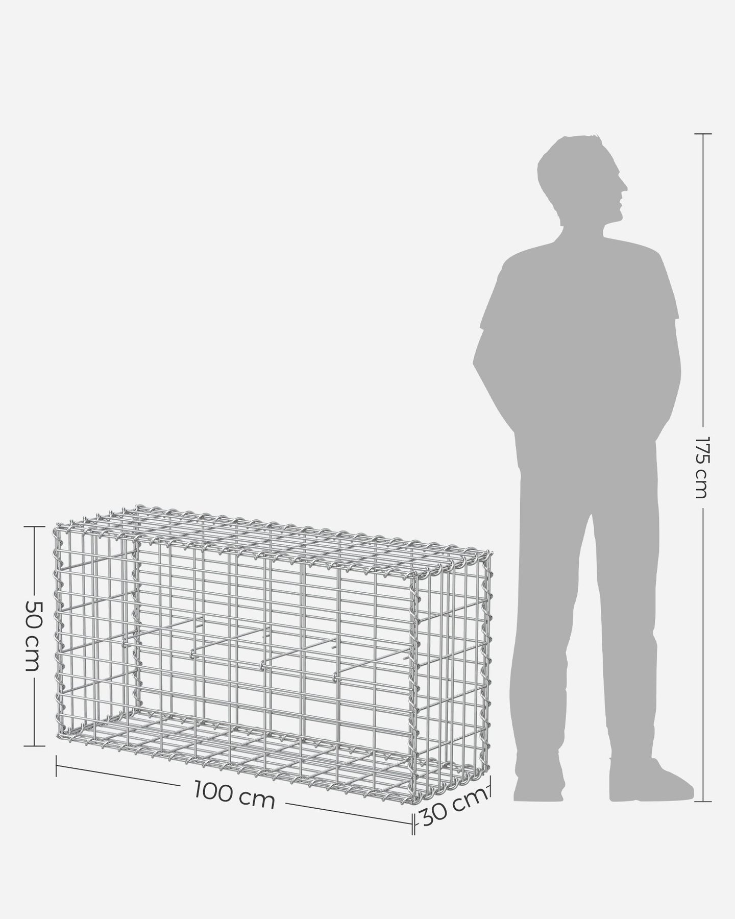 Gabion Cage - 100 x 50 x 30 cm - Stone Retaining Structure - Galvanized Wire
