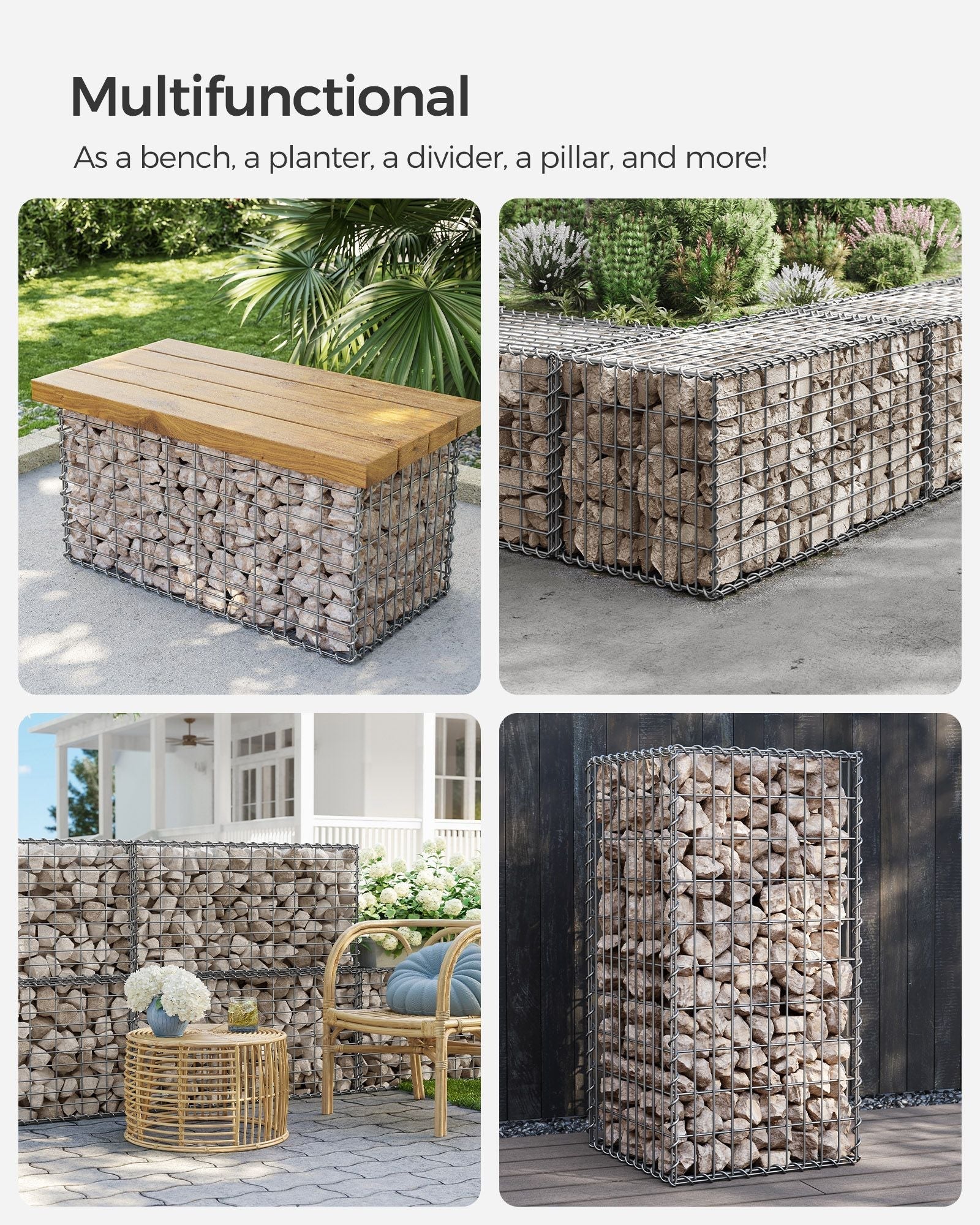 Metal Gabion Cages - Steel - Silver - Garden Fence Stone Basket 100 x 50 x 50 cm
