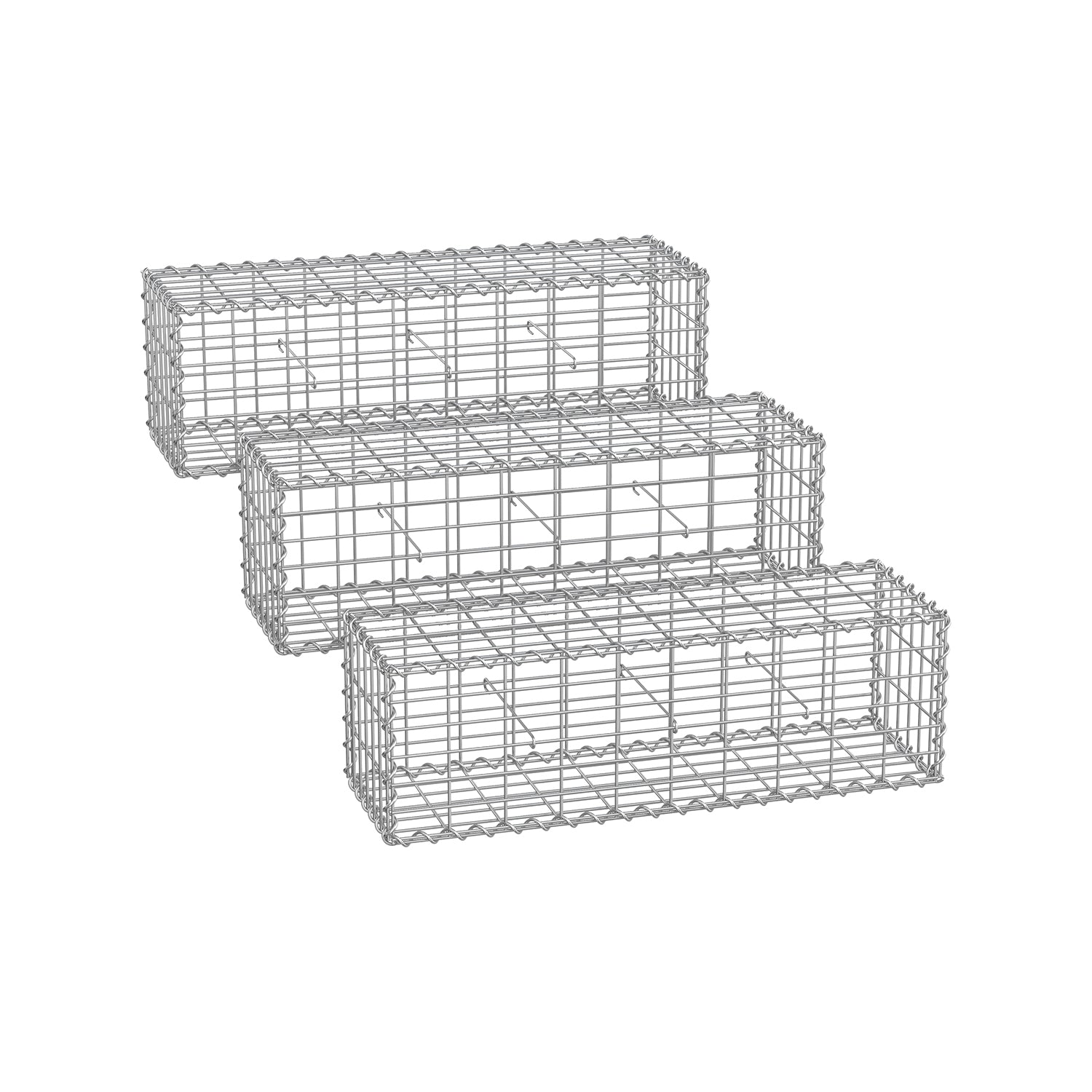 Gabion Cage - Galvanized Metal - Silver - 100 x 30 x 30 cm with 10 x 5 cm Mesh