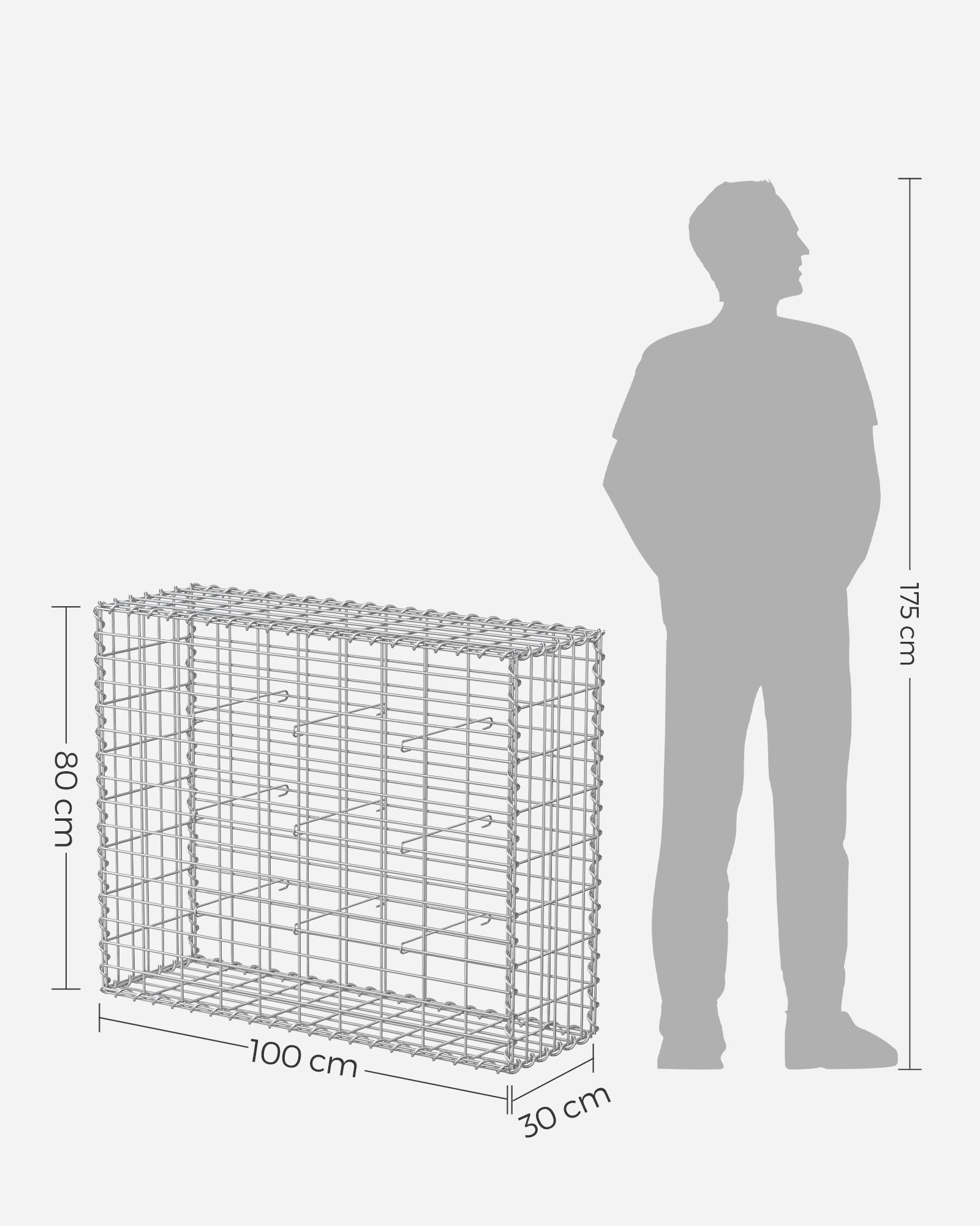 Gabion Cage - 100 x 80 x 30 cm - Galvanized Metal - Durable Wire Mesh 10 x 5 cm