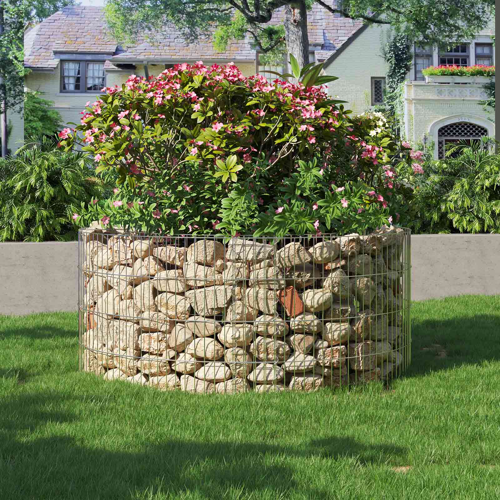 Round Metal Gabion Cage - Galvanised Steel - Silver - Rust-Resistant for Garden Decoration