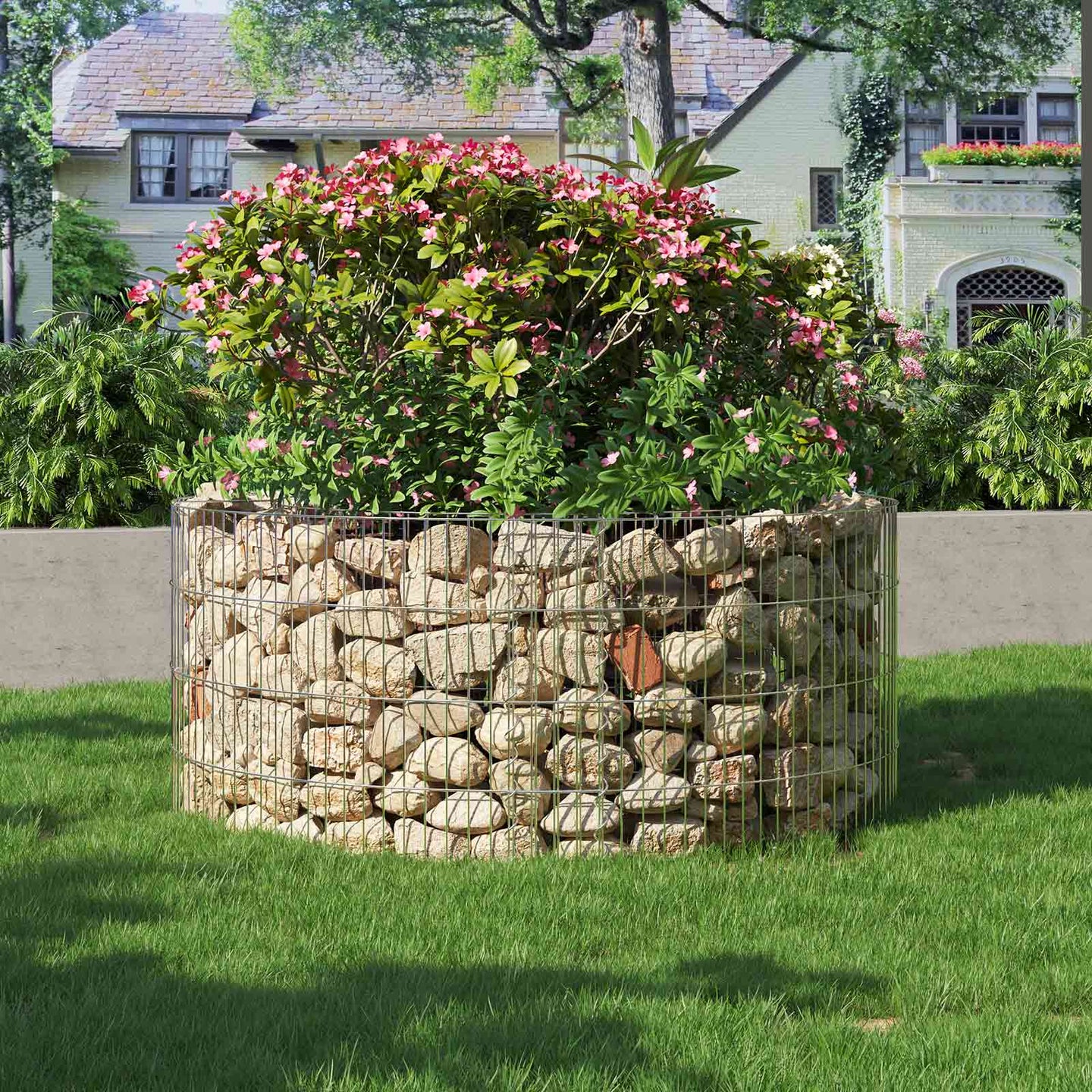 Round Metal Gabion Cage - Galvanised Steel - Silver - Rust-Resistant for Garden Decoration