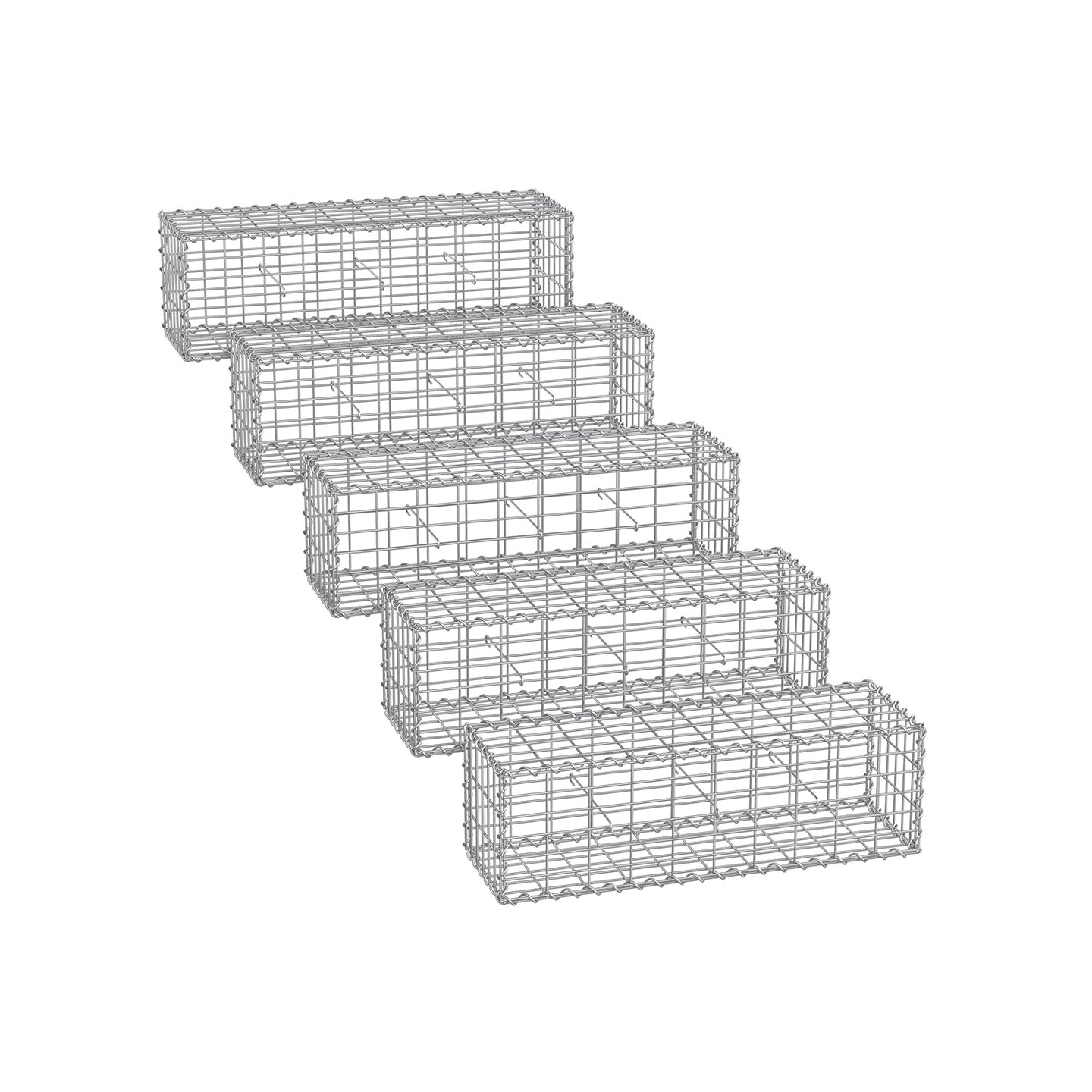 Gabion Cage - Galvanized Metal - Silver - 100 x 30 x 30 cm with 10 x 5 cm Mesh