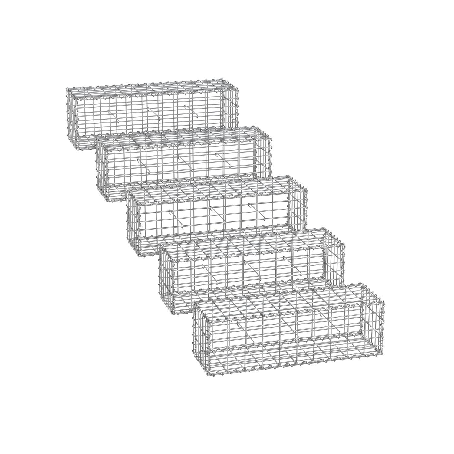 Gabion Cage - Galvanized Metal - Silver - 100 x 30 x 30 cm with 10 x 5 cm Mesh