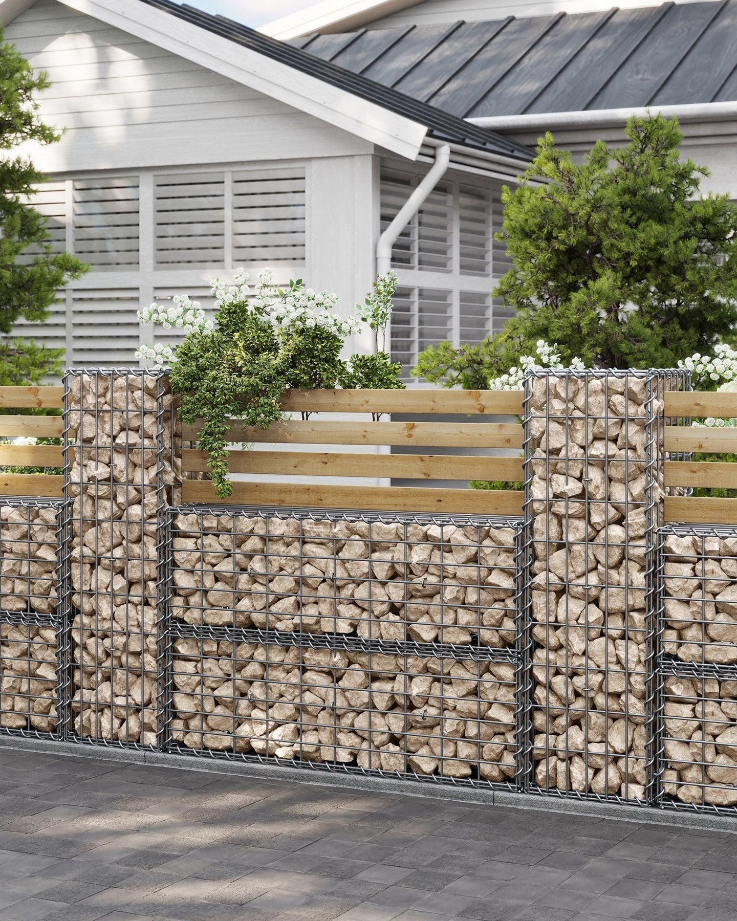 Gabion Cage - Galvanized Metal - Silver - 100 x 30 x 30 cm with 10 x 5 cm Mesh