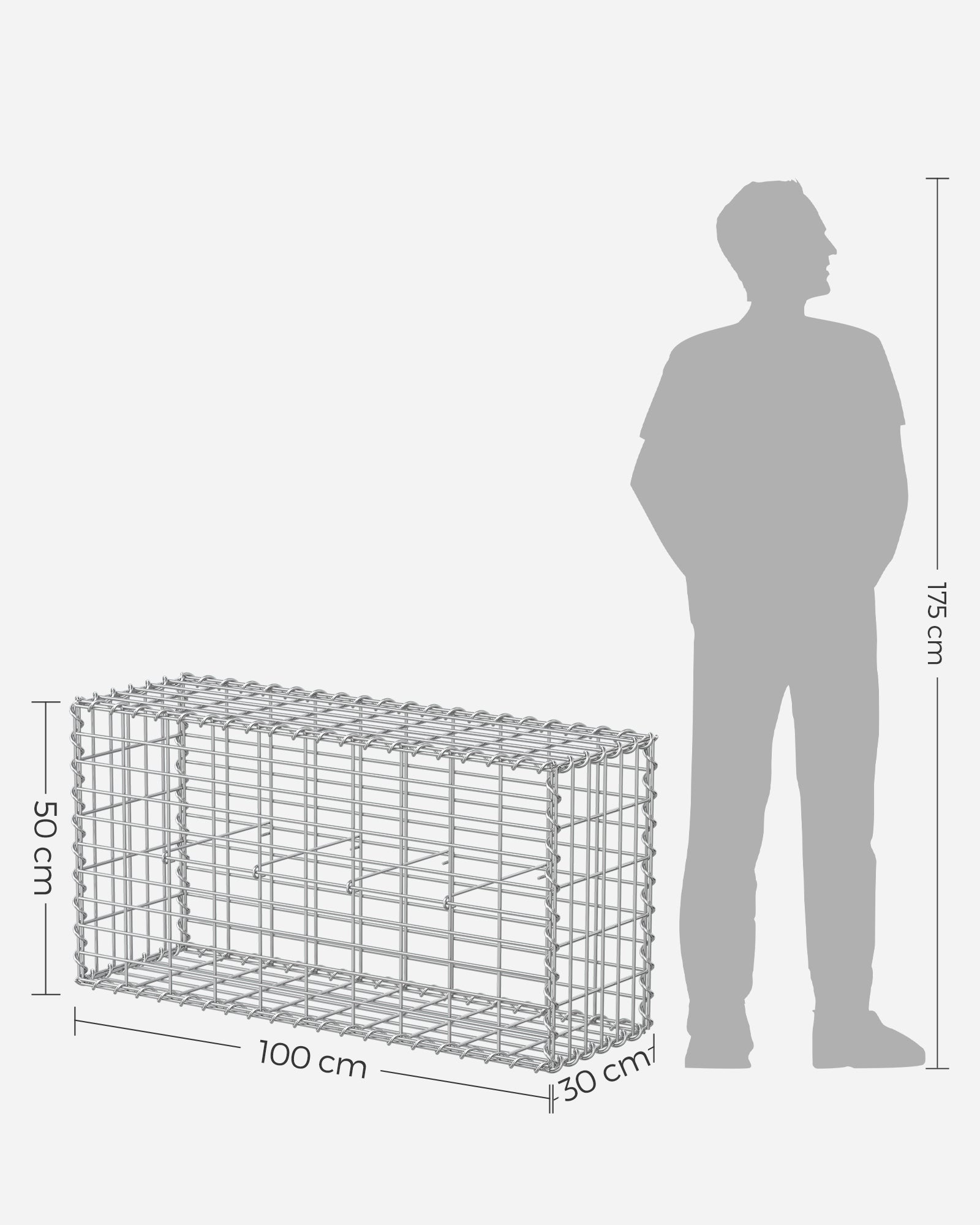 Gabion Cage - 100 x 50 x 30 cm - Stone Retaining Structure - Galvanized Wire